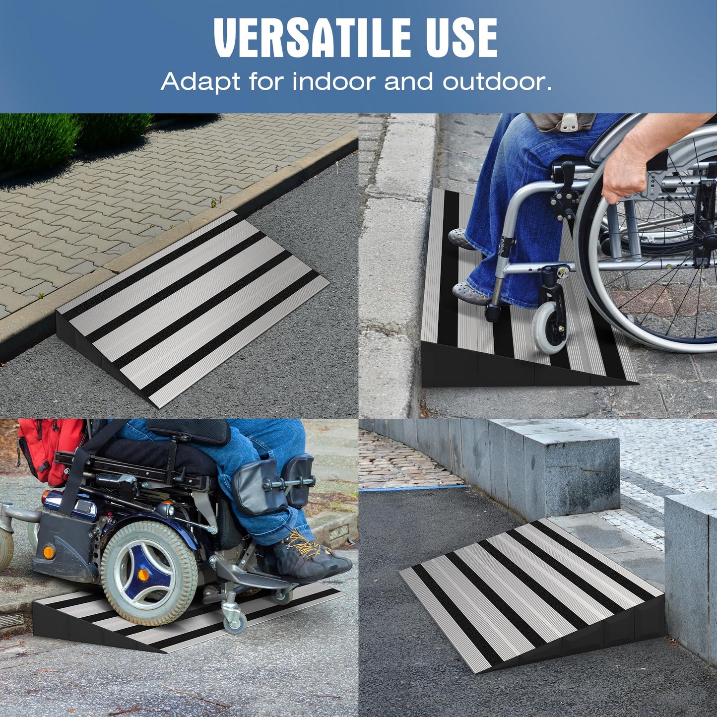 Nuvium 5" Rise Modular Threshold Ramp for Doorways, Stable Wheelchair Ramp for Home Steps, Aluminum Door Ramp and Curb Ramp for Scooters, Power Chairs, Cars, 1100LBS Load Capacity