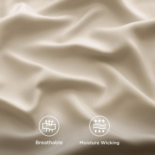 Bedsure Cooling Sheets - Twin Size, Breathable Rayon from Bamboo, Soft & Silky, Deep Pocket Up to 16 Inches, Beige