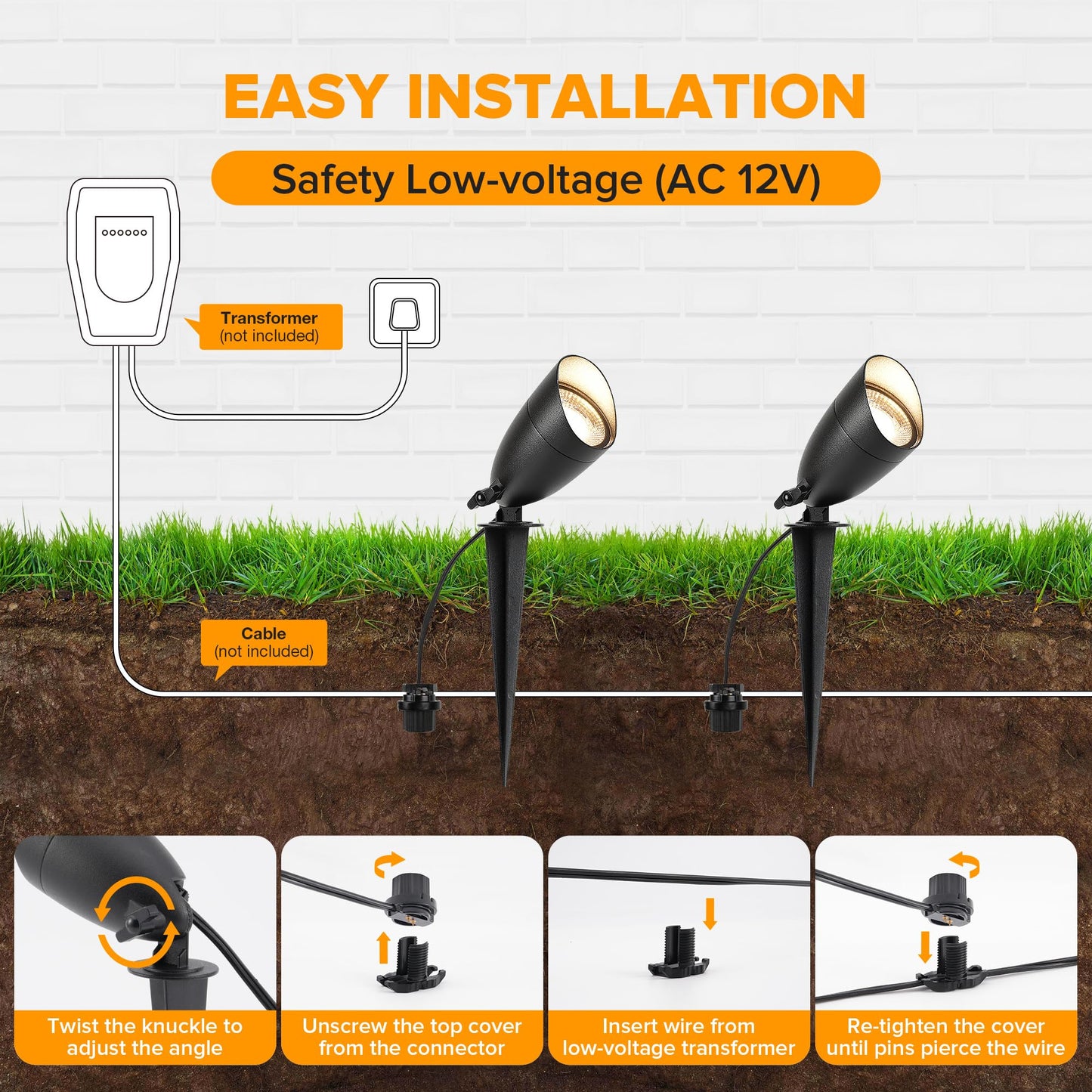 LUTEC 12V Low Voltage Landscape Spot Lights, Aluminum, IP65 Waterproof, 5W 550LM, 3000K Warm White, 4 Pack