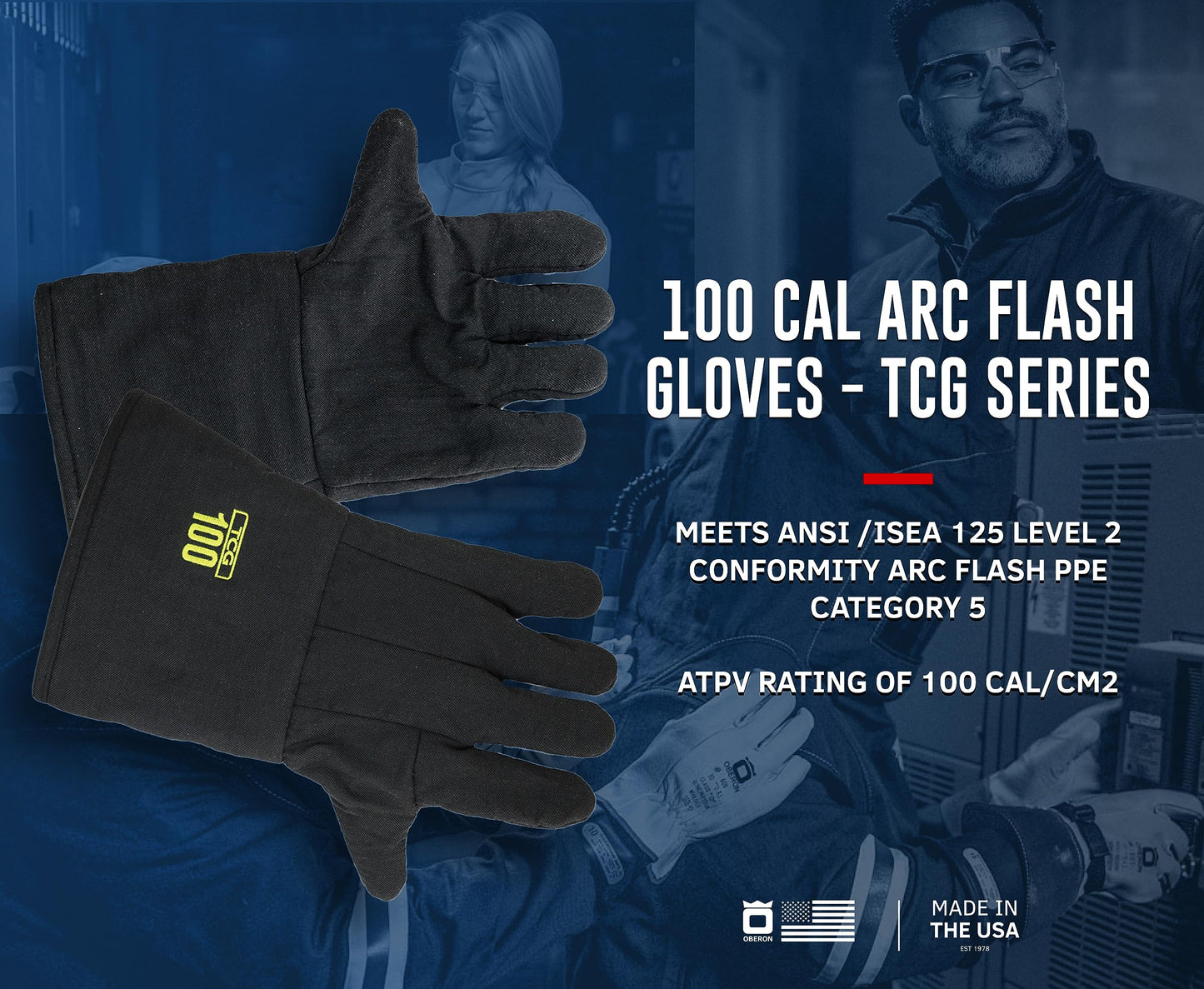 Oberon Company TCG100 Series Arc Flash Gloves, Black, Large