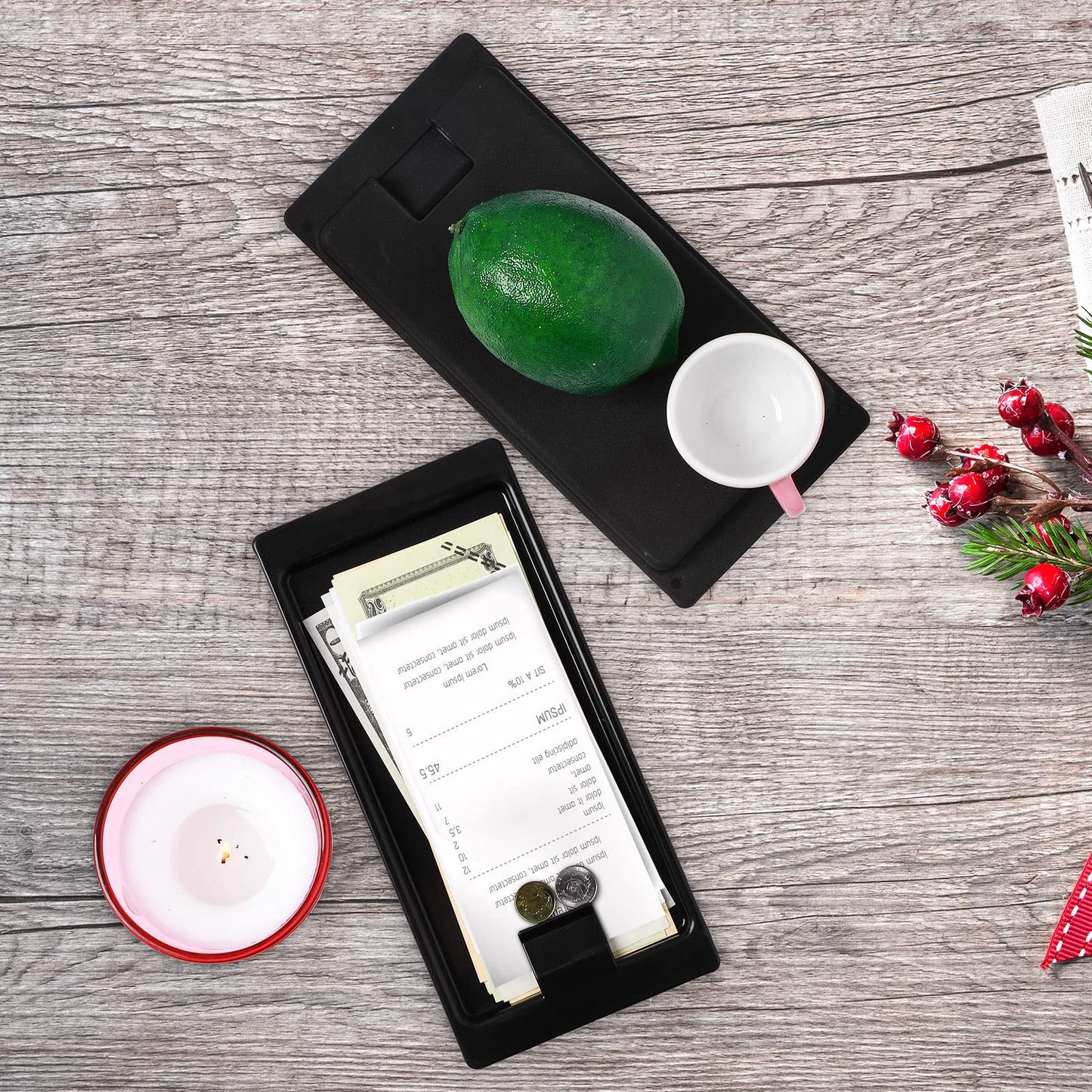Black Check Holders, Check Presenters for Restaurants, Trays Guest, Tip Trays Waitress, Bill Holder Guest for Restaurants, Bars, Hotels(16 Pieces)