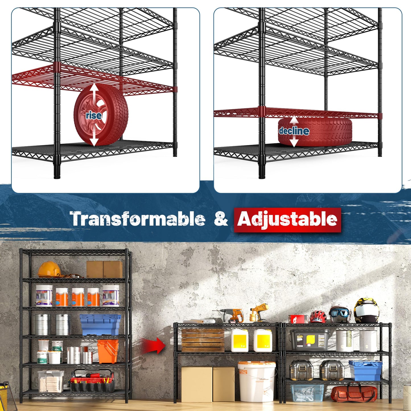 DurayLoly Storage Shelves Metal Shelving Unit 6Tier Wire Shelving Rack 1200LBS Heavy Duty, Adjustable Pantry Shelves, Metal Shelf for Kitchen,Garage Shelving,Closet Shelves,75" Hx 36" Wx 18" D