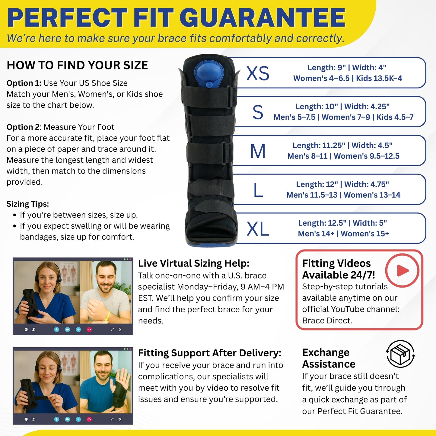 Brace Direct ActiveAir Deluxe Tall Walking Boot – Pneumatic Medical Fracture Boot for Ankle & Foot Injuries, Post-Op Immobilization, Achilles Support (L4361)
