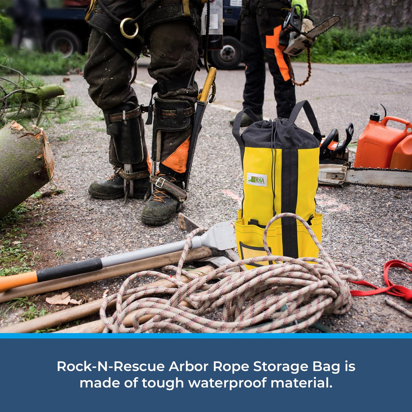 Rock-N-Rescue Arbor Rope Storage Bag - Rock and Tree Climbing Equipment, Arborist Gear, Bucket Style Backpack, Waterproof Nylon Material, Yellow, 150'