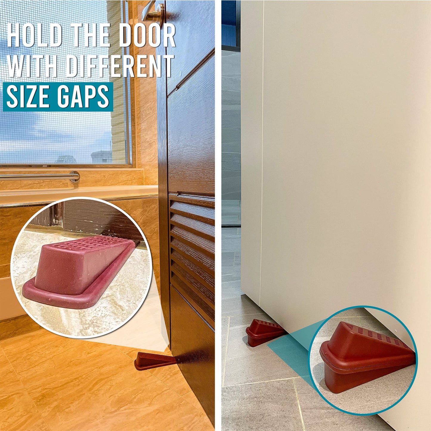 Door Wedge Stopper - 6 Pack (Maroon) - Classic Style - Rubber - Floor Mount - Doorstop