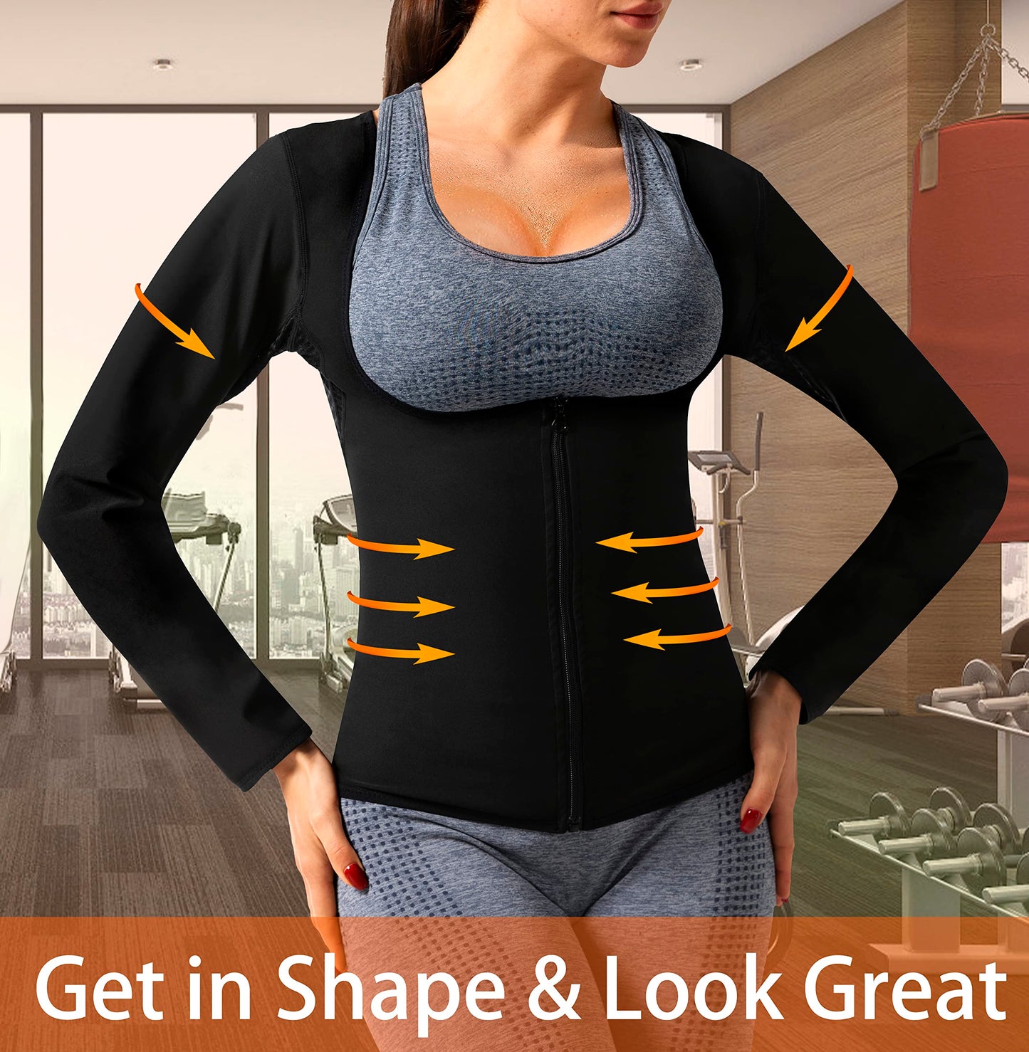 DYUAI Sauna Shirt for Women Sauna Suit for Women Waist Trainer Sauna Sweat Vest Workout Body Shaper Long Sleeve(6003-01-XL)