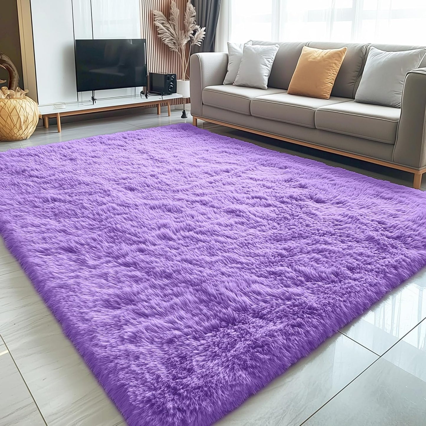 OLANLY Large Area Rug - Soft Fluffy Shaggy Carpet for Living Room & Bedroom | 5x8, Purple
