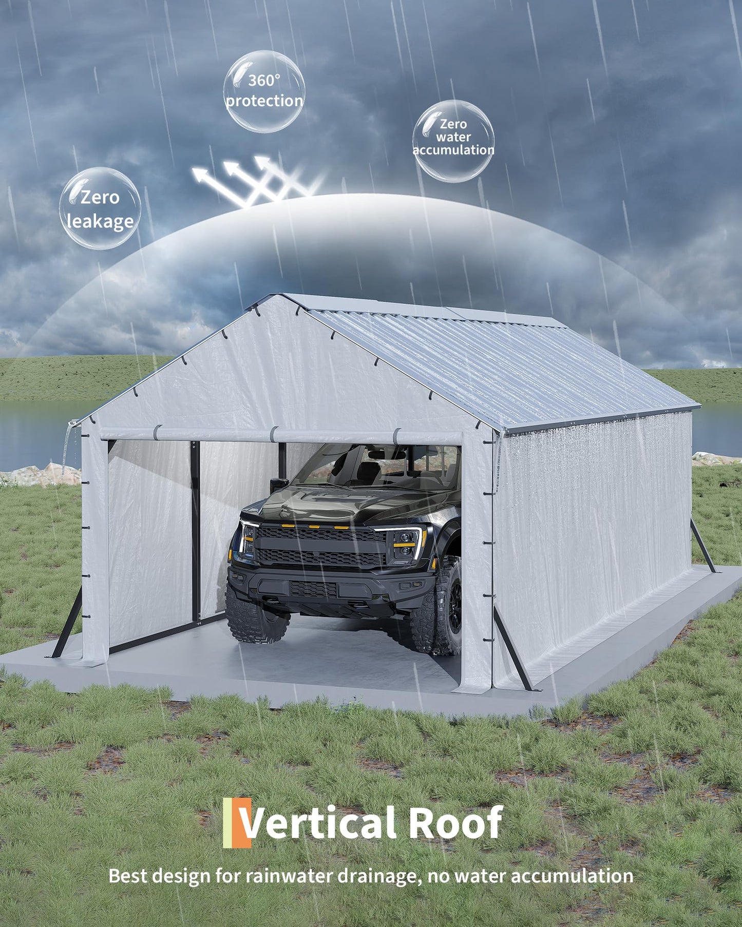 GarveeLife 11'x20'x9' Vertical Roof Metal Carport, Enclosed Car Ports with Heavy Duty Steel Frame, for All-Weather, for Full-Size Pickup Trucks, Boats, and Tractors