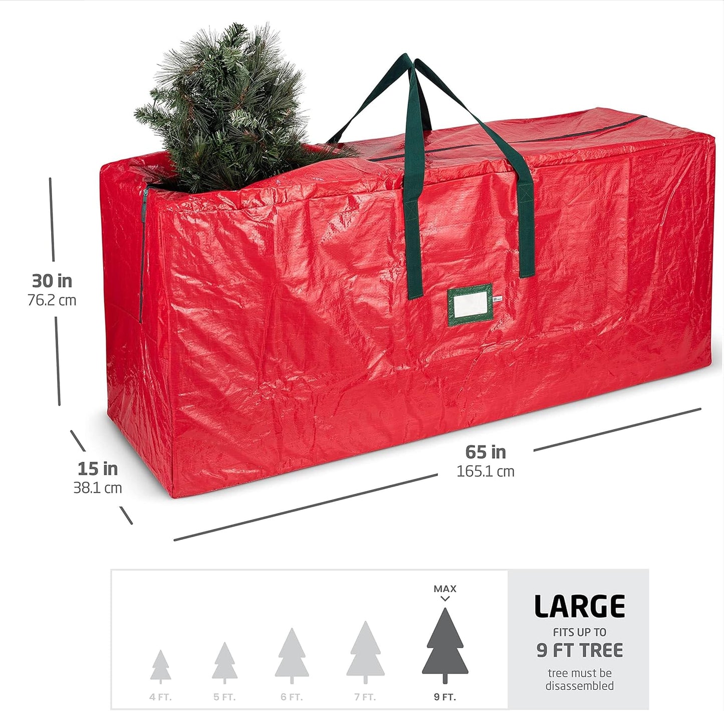 ZOBER Christmas Tree Storage Bag - 9 Ft Waterproof Bag for Artificial Trees - Durable Handles & Label Slot - Red