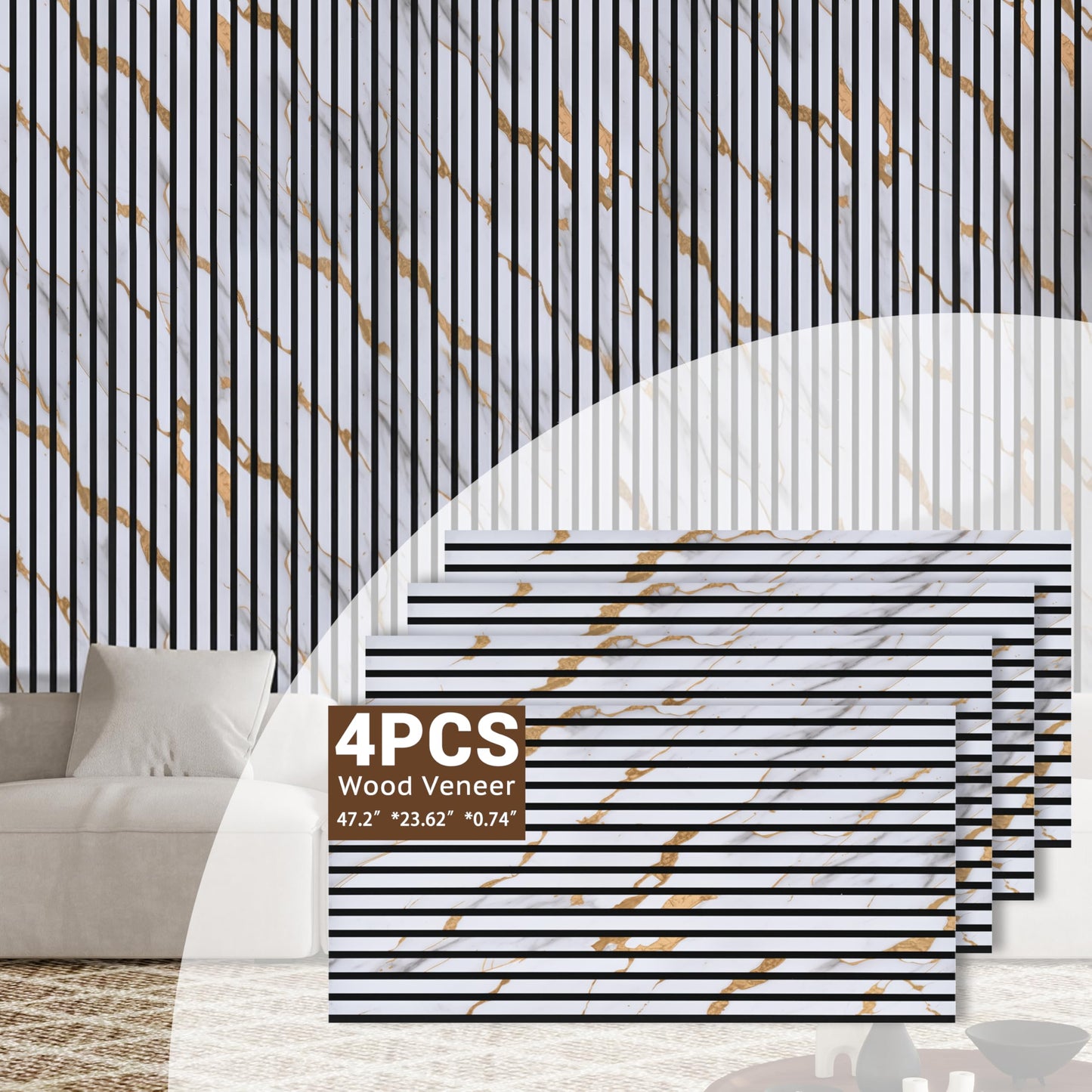 4 Packs Acoustic Wall Panel, 47.2"x23.6" Wood Slat Sound Absorbing Panel, Sound Proofing Panels for Office,Home Theater,Studio, Faux Marble