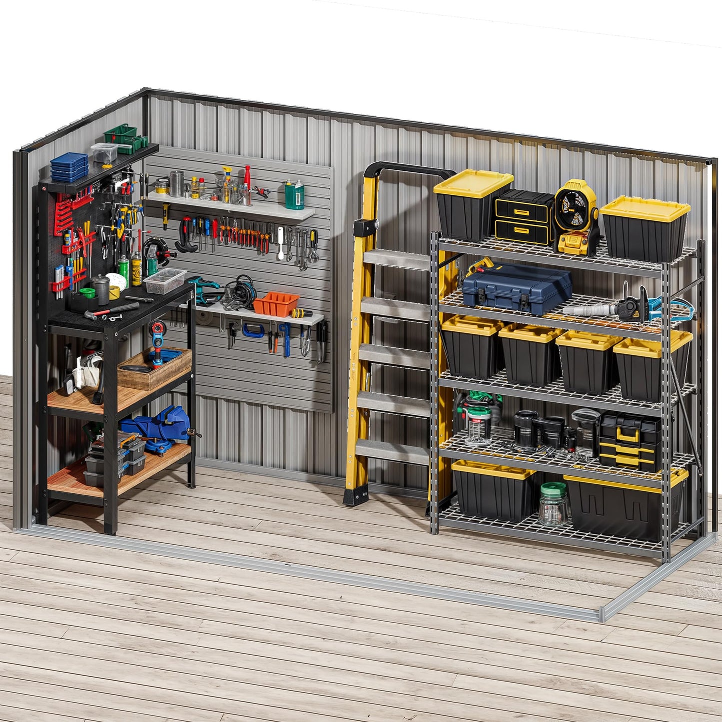 DWVO 8.5' x 3.5' Outdoor Storage Shed, Lockable Double Doors, Sloped Roof, Heavy-Duty Steel Shed for Garden & Patio, Large Backyard Tool Organizer, Dark Gray