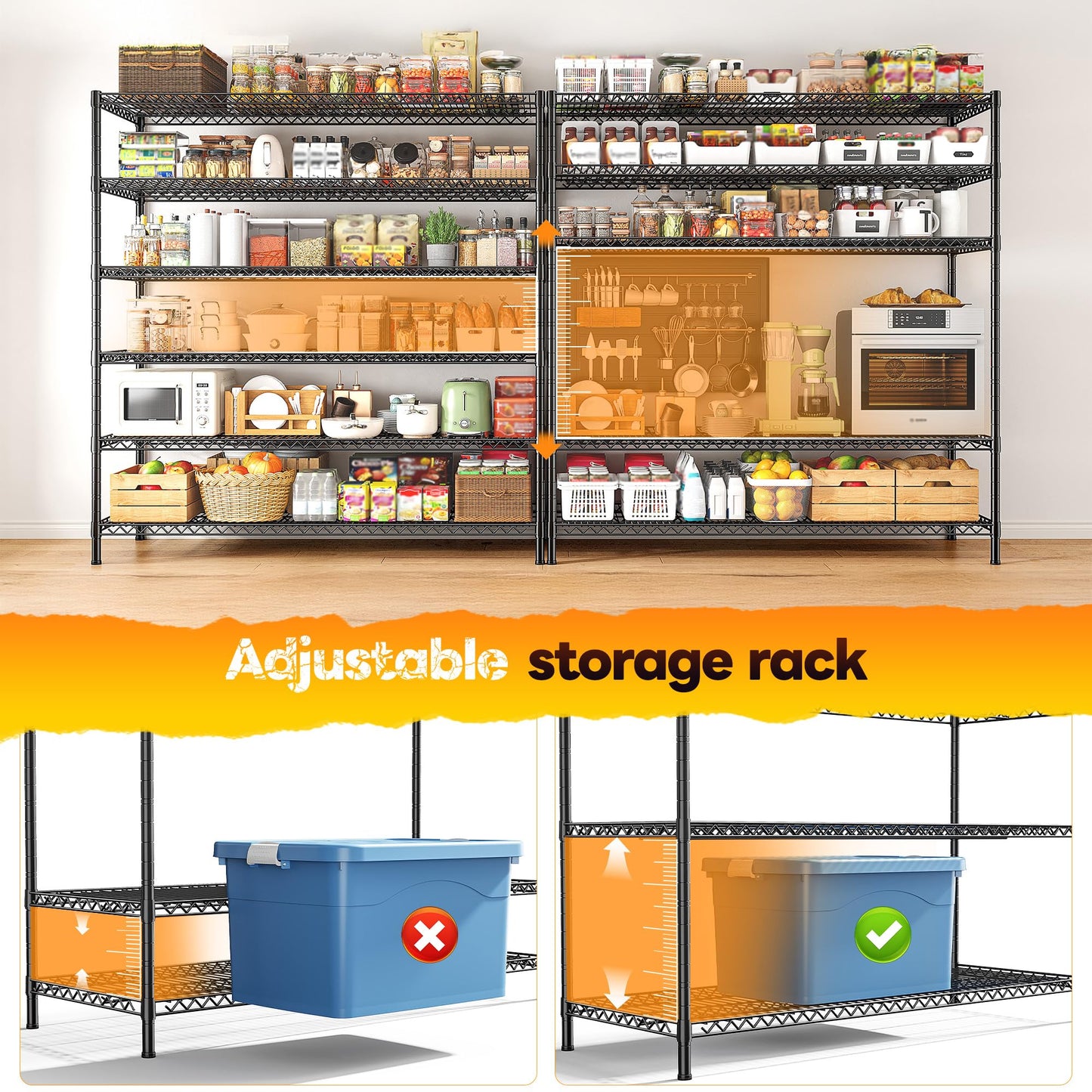 REIBII 83" H Storage Shelves 3840LBS Metal Shelving Unit 6 Tier Wire Shelving Commercial Adjustable Garage Shelving Heavy Duty for Storage Rack for Pantry, Garage, Kitchen, 83" H x 55.5" W x 18" D