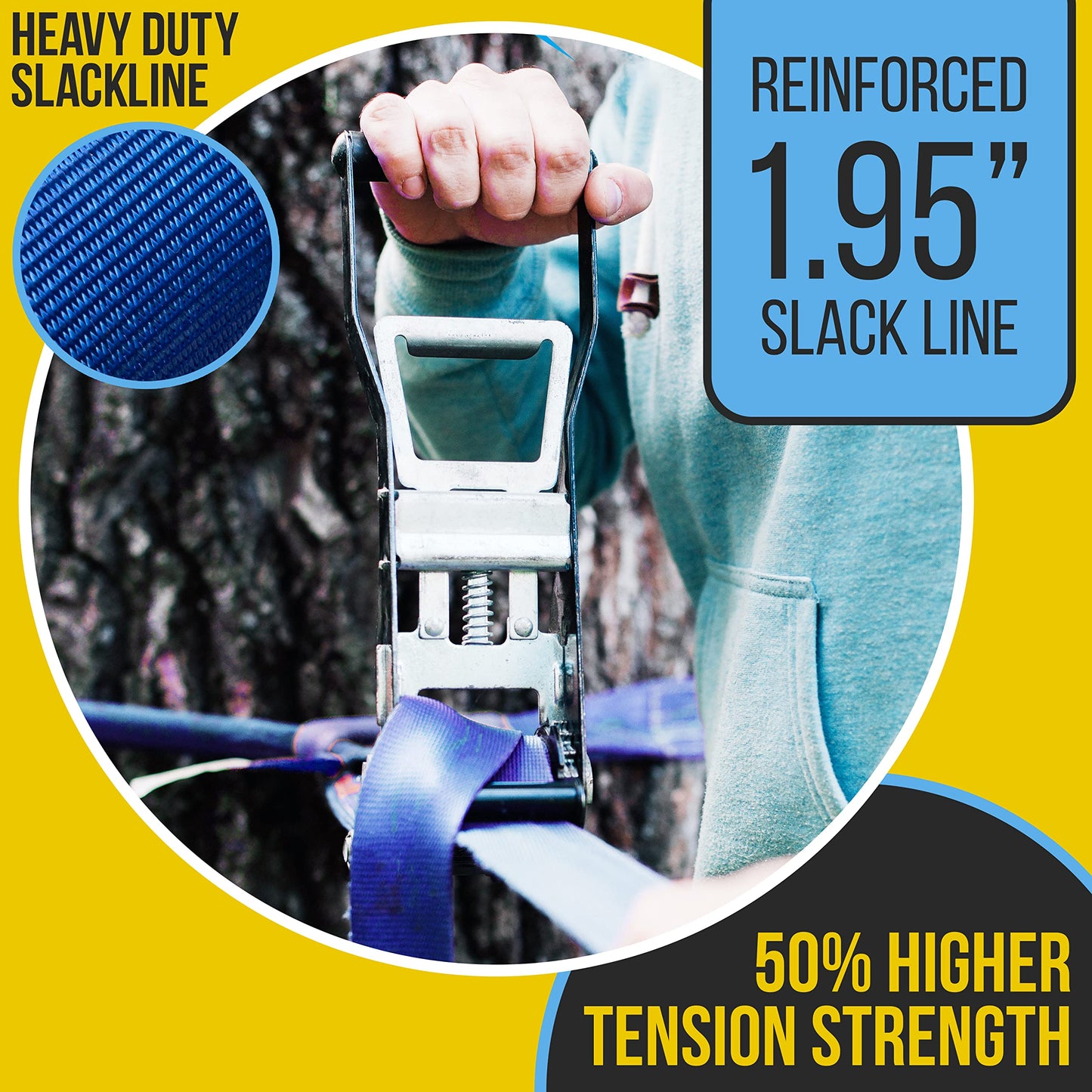 SereneLife Ninja Warrior Slack Line Obstacle Course 50ft Slackline with 18 Jungle Gym Tree Climbing Attachments Backyard Outdoor Play Equipment Set for Kids Outside with Rope Ladder and Accessories