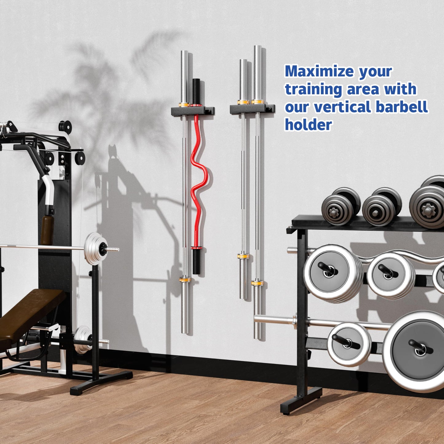 MIUONO Barbell Holder, Wall Mount Barbell Storage Hanger for Vertical Barbell Wall Rack, Garage Gym Olympic Bar Holder, Fits Under 40 mm Bar in Size, 1 Pack