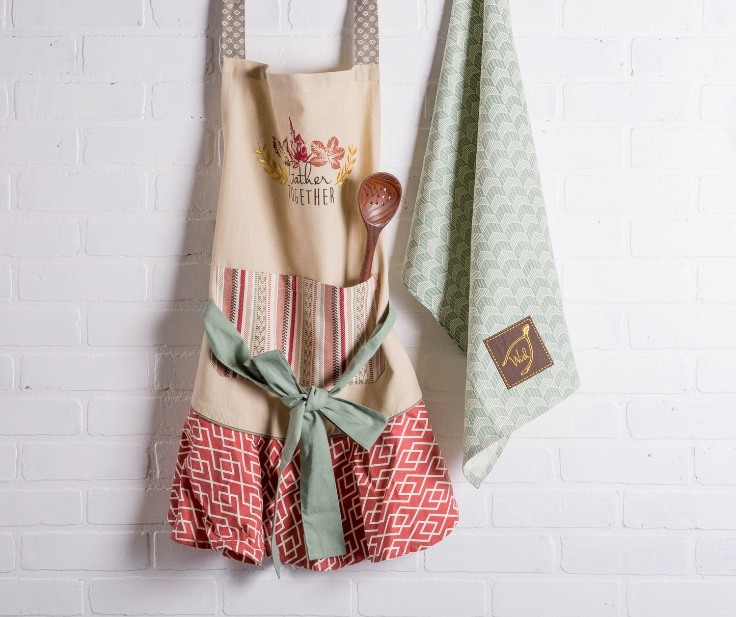 DII Women's Fall & Thanksgiving Kitchen Apron, Adjustable Long Waist Ties, Gather Together