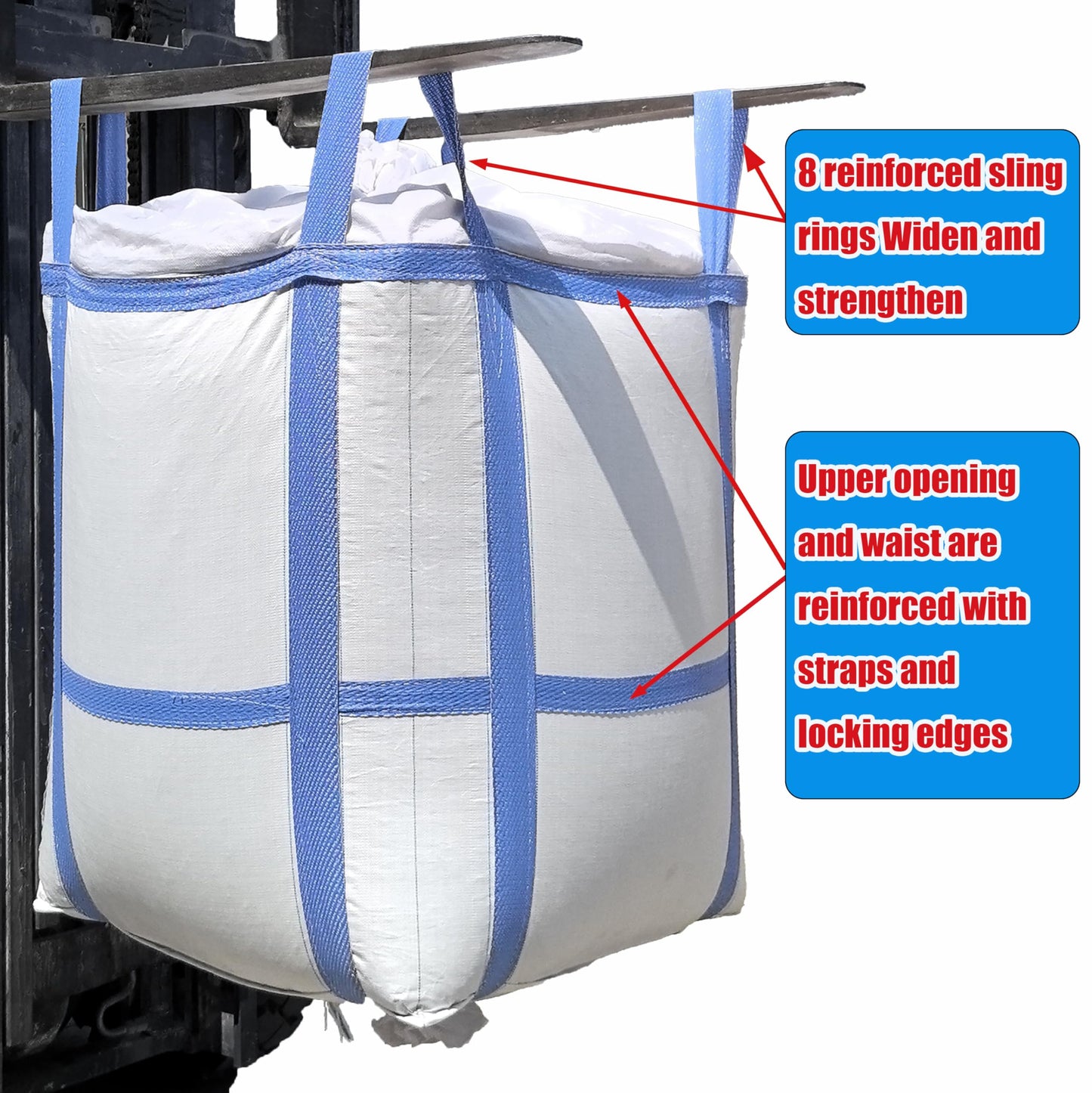 8Pack Aolikebao FIBC Bulk Bag,2 Ton Bag,35.4"L x 35.4"W x 43.3"H,4400lbs SWL Safty Factor 3:1,Woven Polypropylene Bags,Duffle Top #-Shaped Spout Bottom