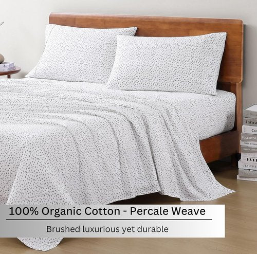 Lane Linen 100% Organic Cotton King Bed Set - Ultra Soft Percale Weave Bedding in Haze Grey