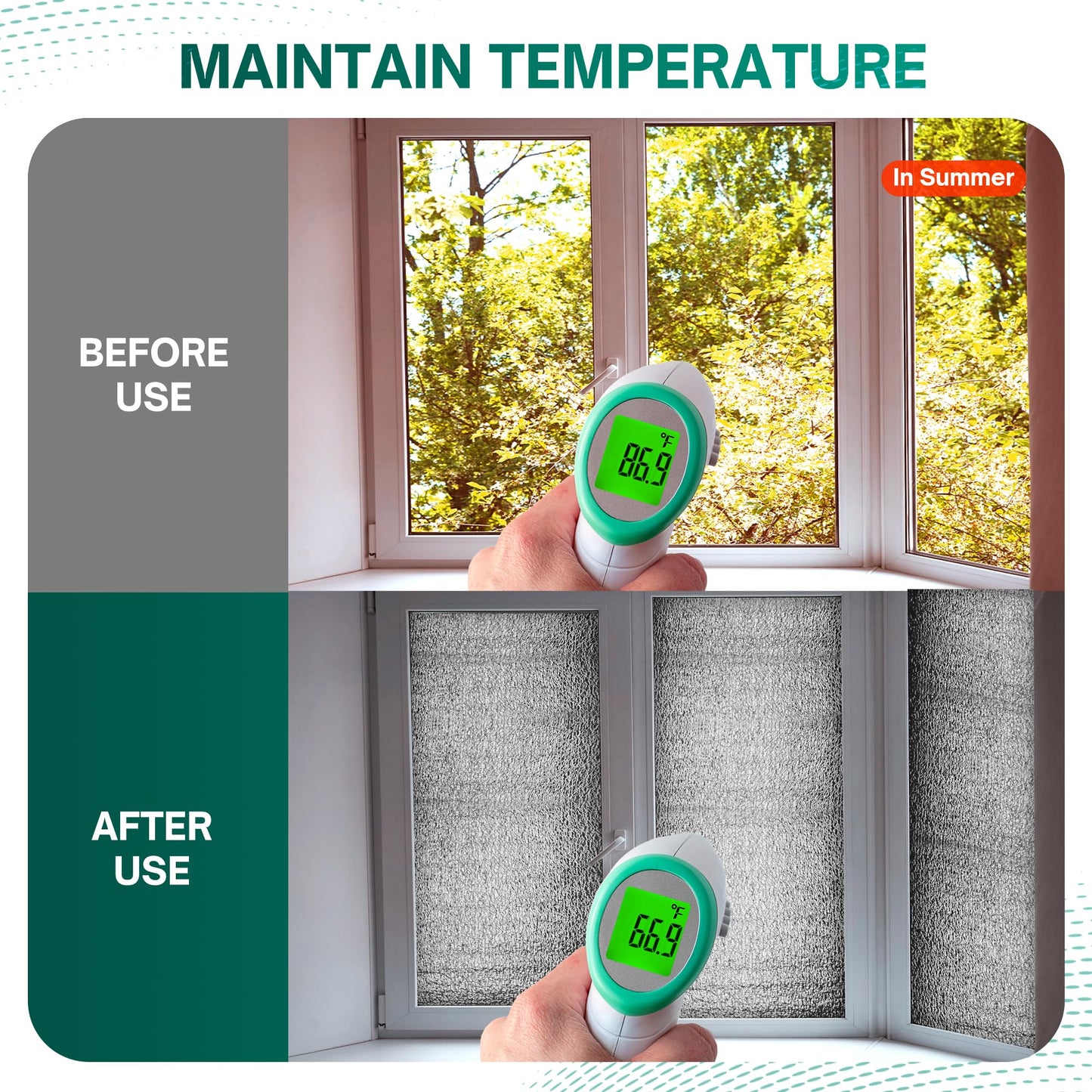 HADOR Reflective Window Film Insulation Roll 48 in X 10 Feet, Foil Aluminum Roll Double-Sided Foam Core, Summer Window Heat Blocker for RV/Windows/Garage Door - Folded Package