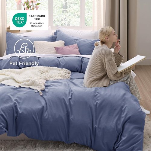 Bedsure Slate Blue Duvet Cover Set - King Size 3-Piece Extra Soft Cotton-Like Bedding, 104x90 Inches with Zipper Closure & 2 Pillow Shams