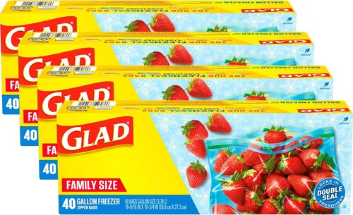 Glad Zipper Gallon Freezer Storage Bags - Set of 4 | Durable & Leak-Resistant Design