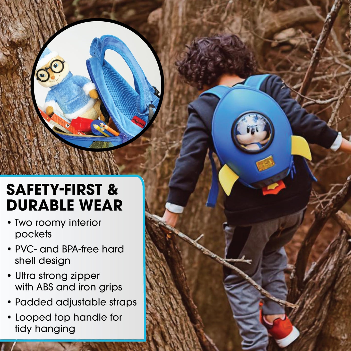 KIDDIETOTES Rocket Backpack for Toddlers, and Children - Perfect for Daycare, Preschool, Kindergarten, and Elementary School