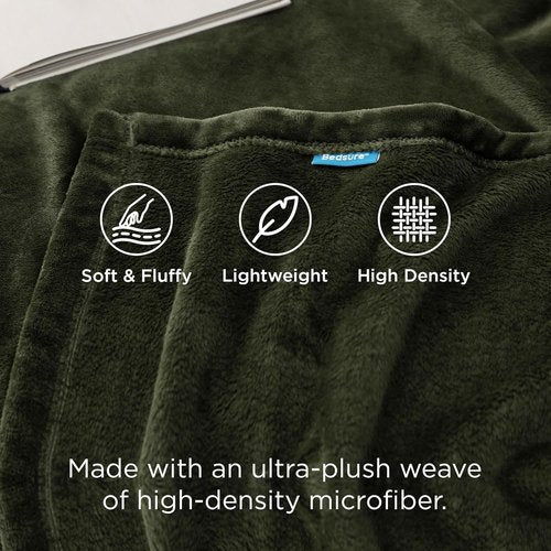 Bedsure GentleSoft Fleece Throw XL Blanket - Olive Green 300GSM Plush Cozy Blanket for Bed & Travel, 50x70 Inches
