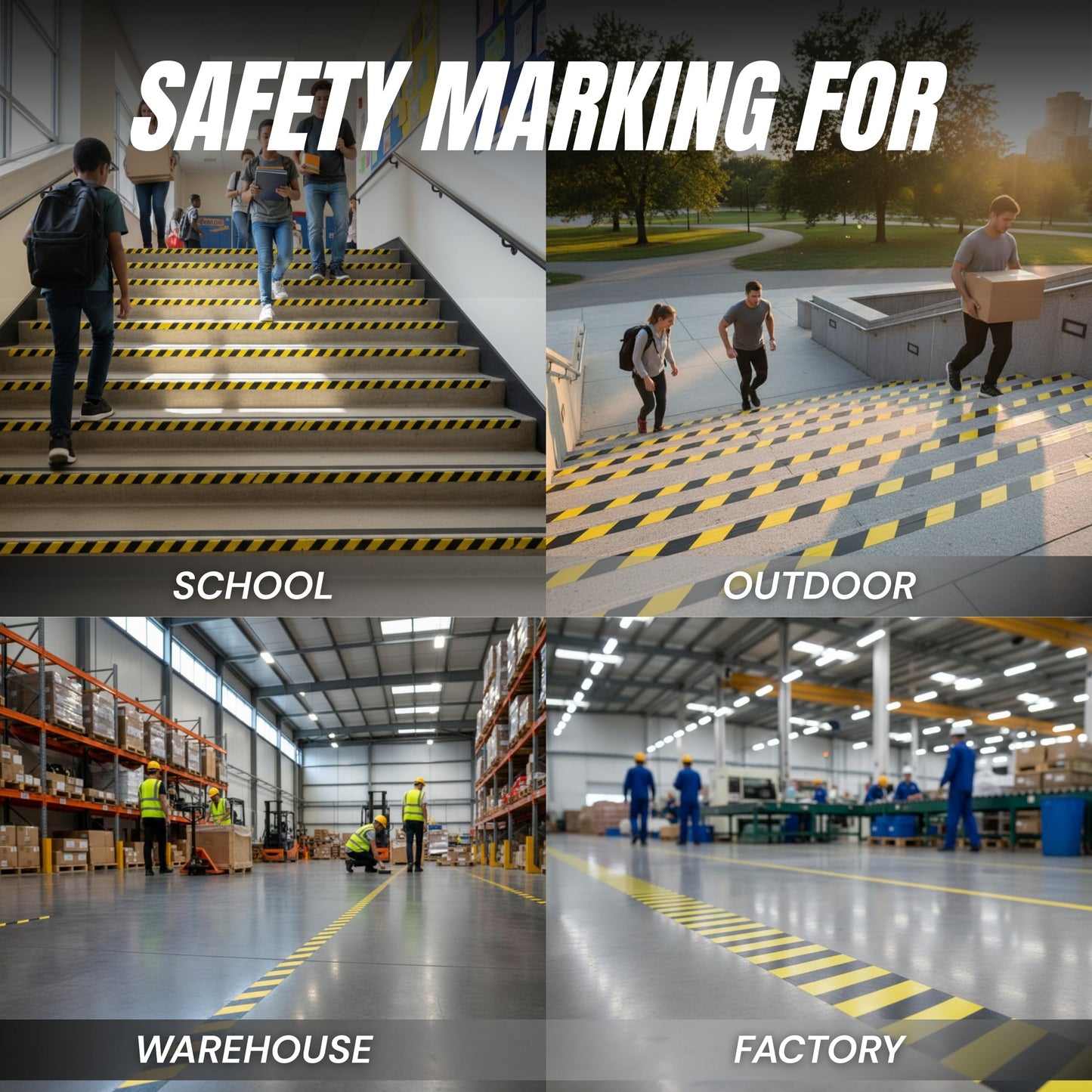 Tapix (24 Pack 2 Inch x 108 Feet Black & Yellow Tape Roll - Safety Stripe Waring Tape for Floor - Highly Adhesive Waterproof Hazard Tape for Floors, Walls, Staircase, Pipes, Equipment, Dangerous Area