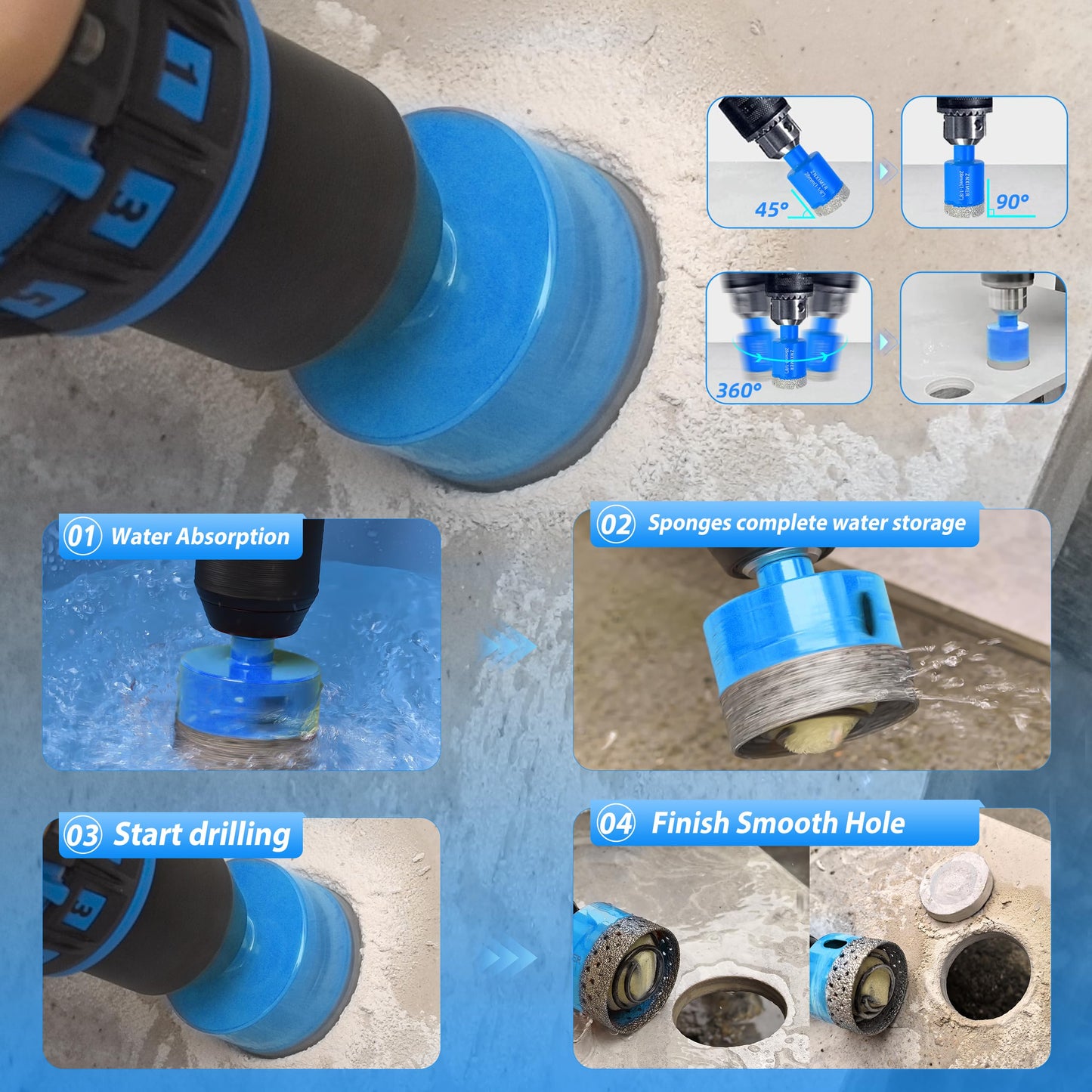 Tile Hole Saw Kit - ZNXIMER Diamond Hole Saw Kit for Tiles, Ceramic, Granite, Marble, Glass, Gypsum and More Drilling - 16pcs Tile Drill bit (6/8/10/12/20/25/28/32/35/38/45/50/65MM/2/6/10MM)