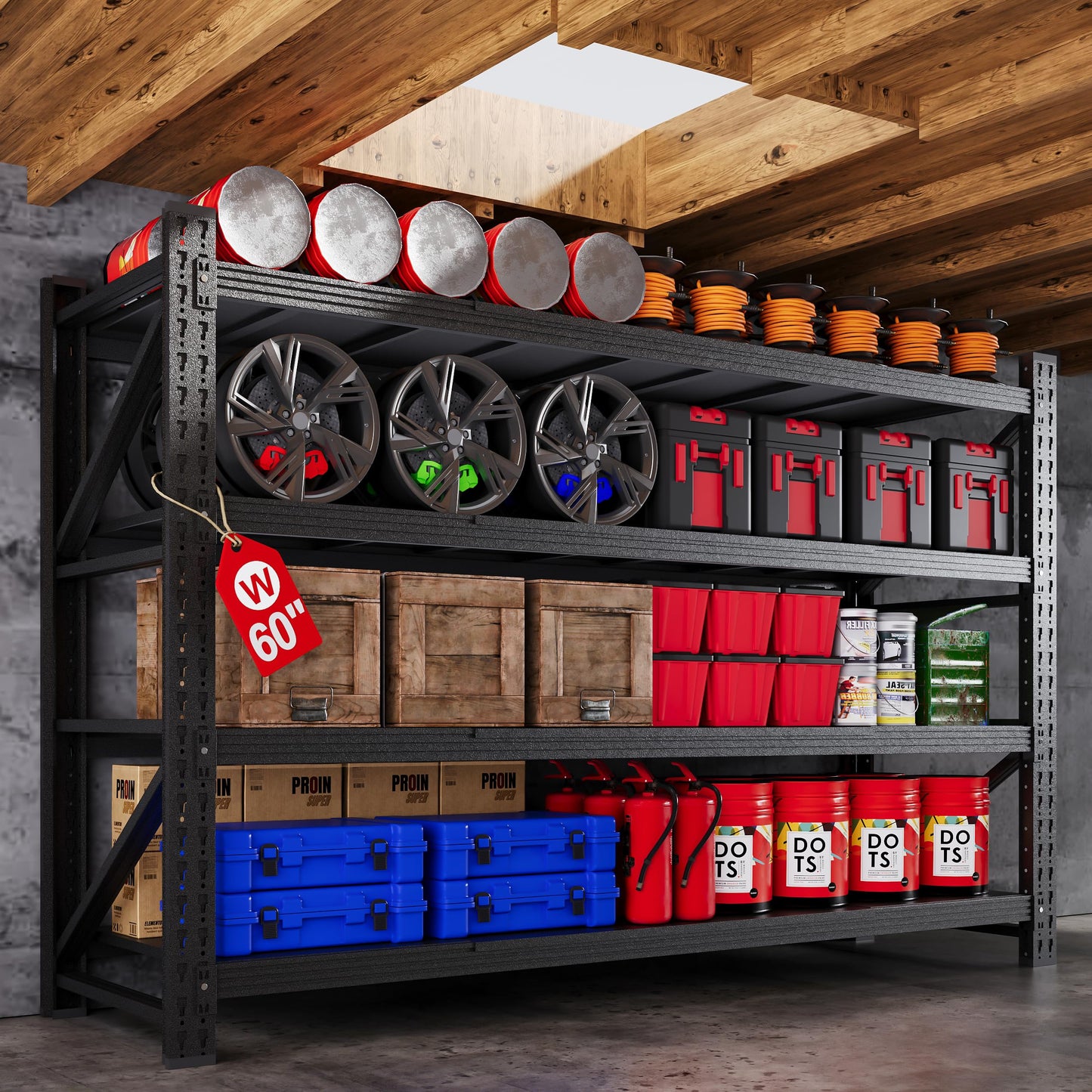 AFAIF 60" W Metal Shelving Heavy Duty, 24" Deep Large Storage Shelves, 4 Tier Tall Steel Industrial Shelving, 5000 LBS Adjustable Standing Shelf for Warehouse/Shop 60" W x 24" D x 70" H