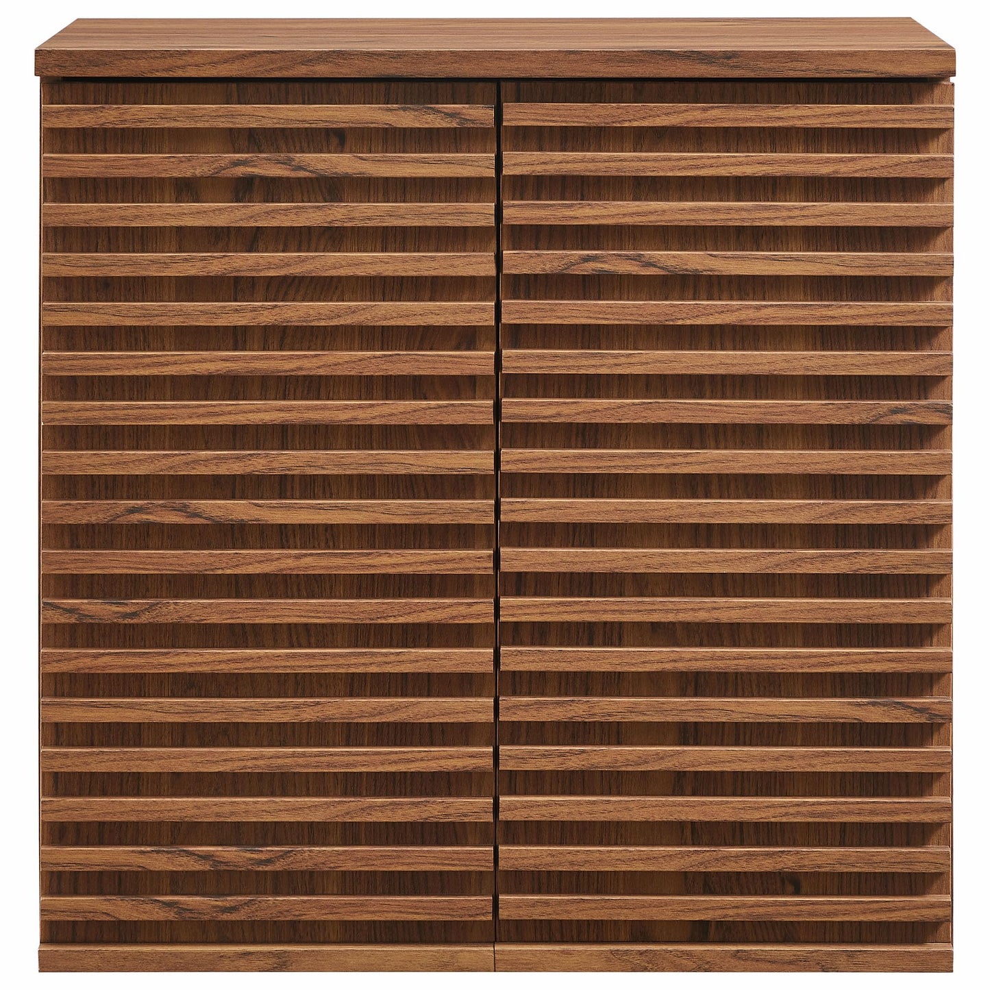 Modway Render Wall Mounted Bathroom Cabinet in Walnut - 23.5 Inch Compact Wall Storage with Slatted Doors and Adjustable Shelves for Bathroom or Laundry Room