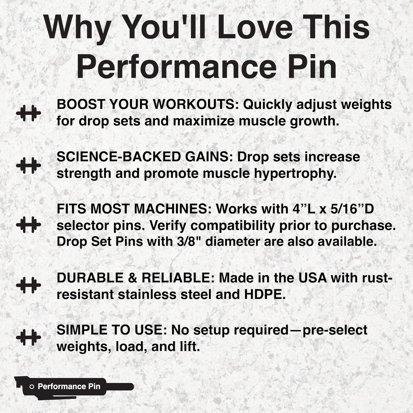 PERFORMANCE PIN The Original Drop Set Pins for Gym | One More Rep with Weight Stack Pins | Instant Transition to Lower Weights for More Reps | Proudly Made in America | 5/16" Pin | Red