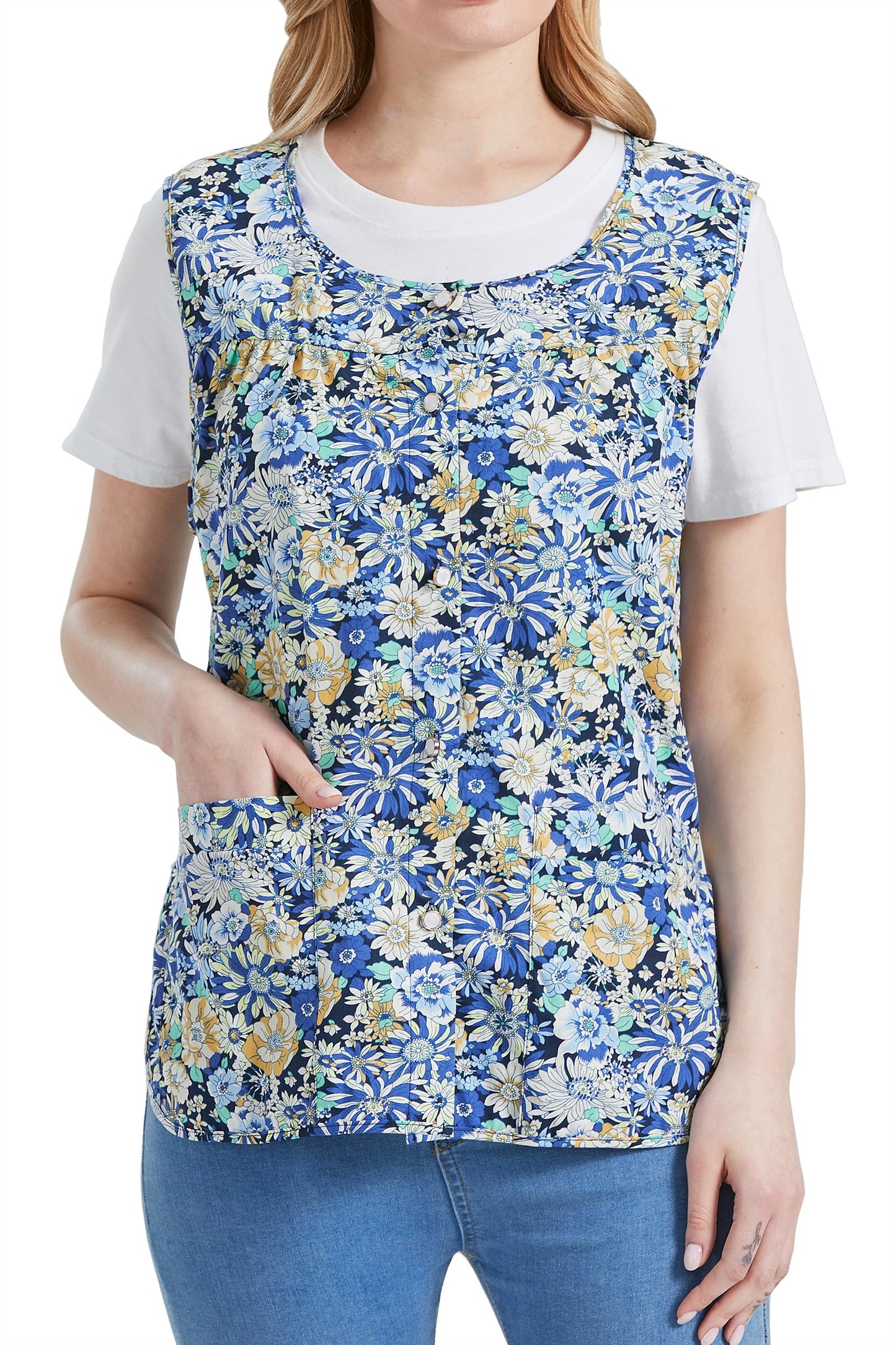 Nanxson Women Cobbler Apron with 2 Patch Pockets, Cotton Printed Bib, Smock with Buttons for Work Chef kitchen CF3177