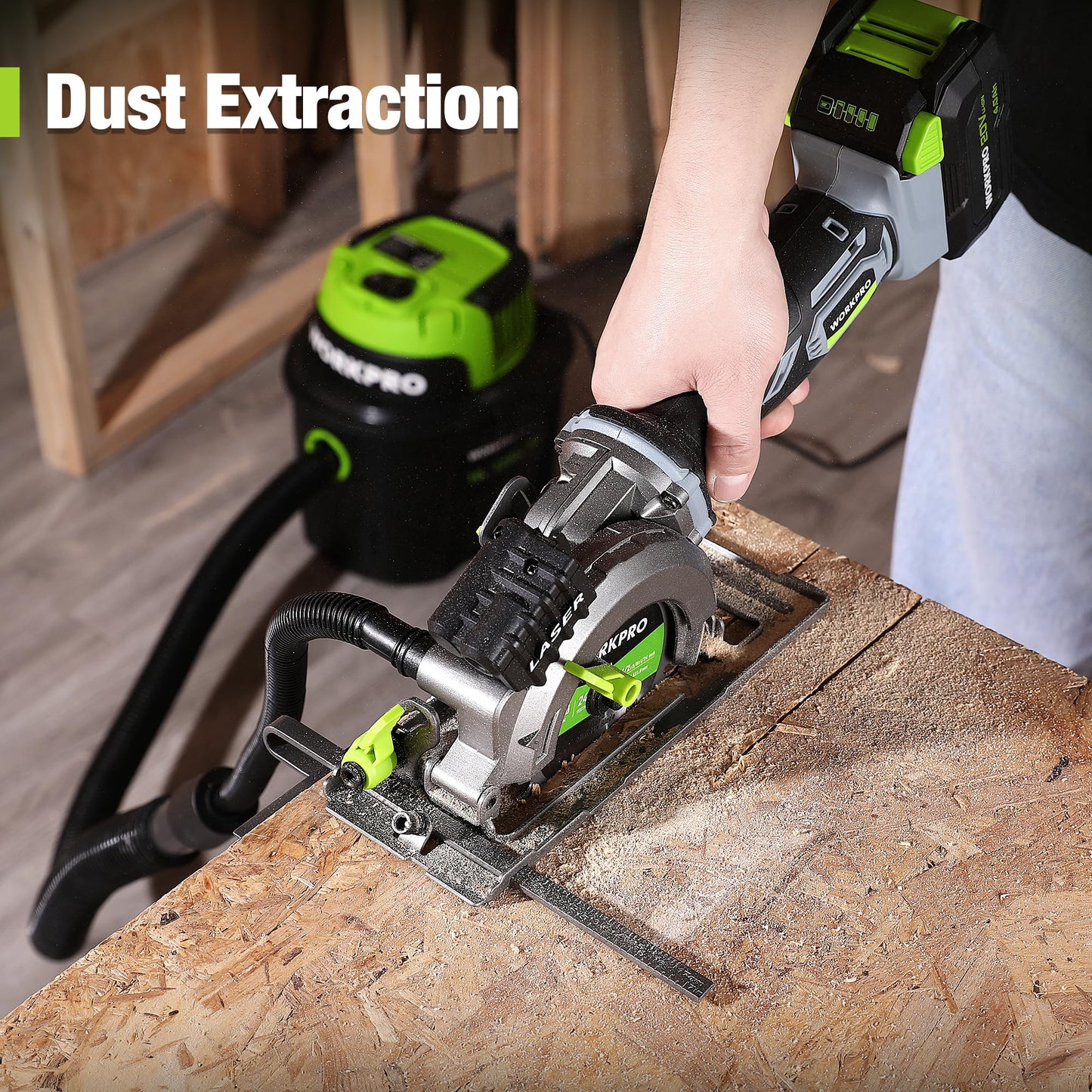 WORKPRO 20V Cordless Mini Circular Saw, 4-1/2" Compact Wireless Circular Saw 4.0Ah Battery, Fast Charger, 3 Blades, 4500RPM, Laser Guide, Max Cutting Depth 1-11/16"(90°), 1-1/8"(45°)