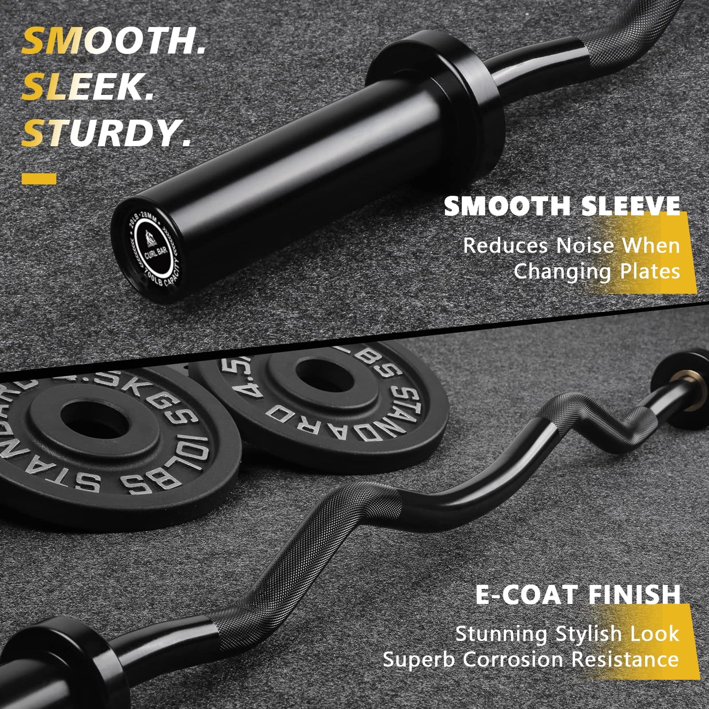 LIONSCOOL 28mm Grip EZ Curl Bar (Black)