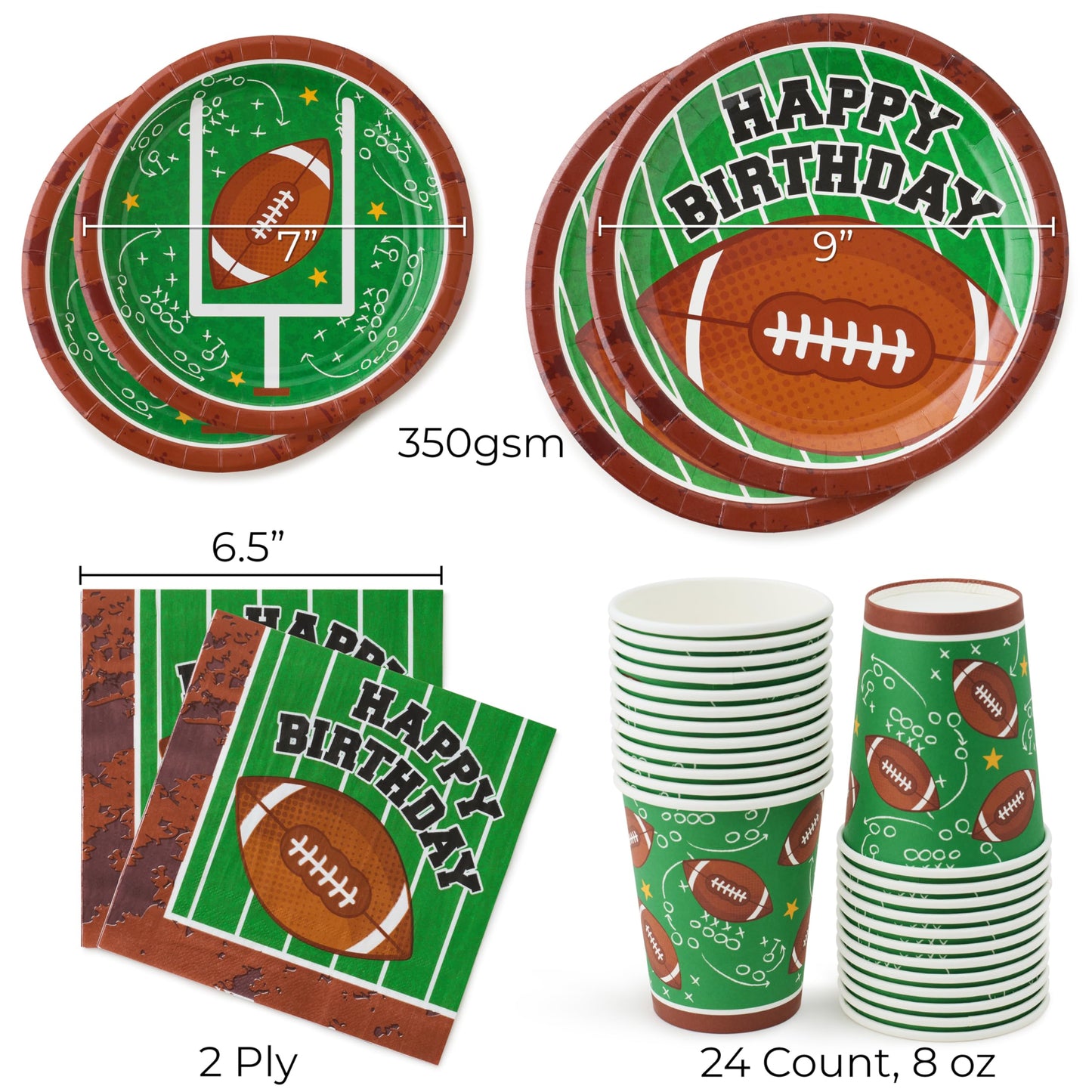 Royal Bluebonnet Football Birthday Party Decorations -Service for 24- Football Birthday Plates (7 & 9 Inch), Napkins and Cups for Decorations for Boys and Girls First Down 1st Party Supplies