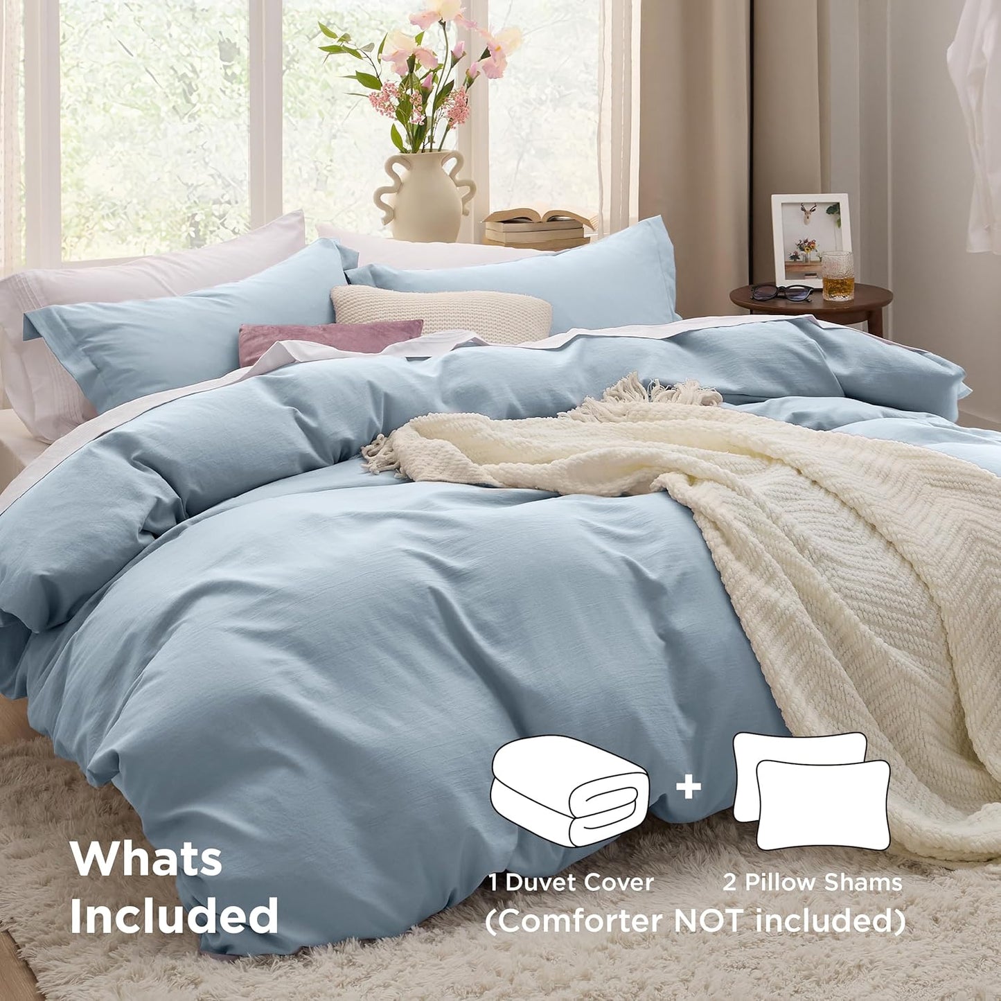 Bedsure Celestial Blue California King Duvet Cover - Extra Soft Prewashed Bedding Set, 104x98 Inches with Zipper Closure & 2 Pillow Shams