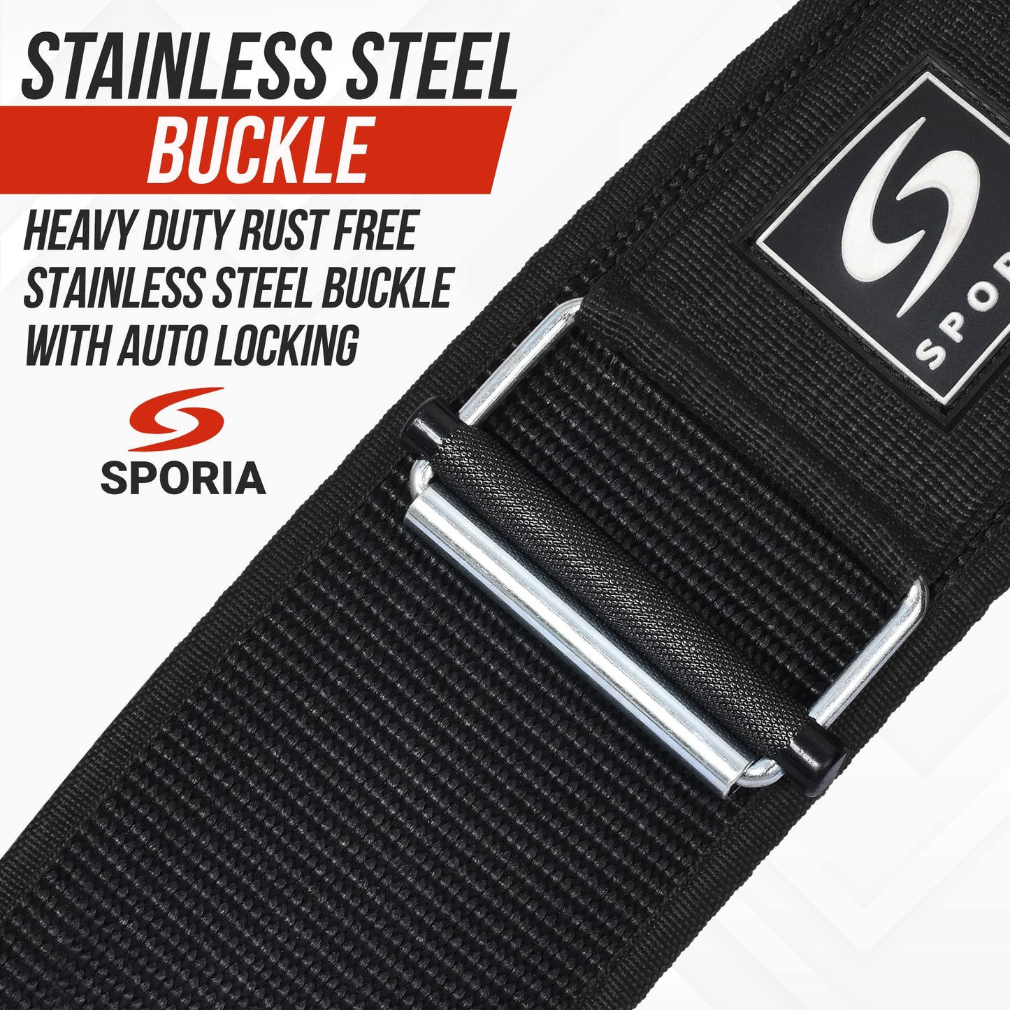 SPORIA Self-Locking Weight Lifting Belt for Men & Women | Lifting Straps Included | Adjustable Weightlifting belt Gym Belt | 4 inch Back Support Powerlifting Belt | Workout Belt | Olympic Weight Belt