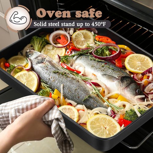 E-far Nonstick Baking Pan - 12.5 x 9.7 Inch Stainless Steel Rectangle Cake Pan for Brownies & Casseroles