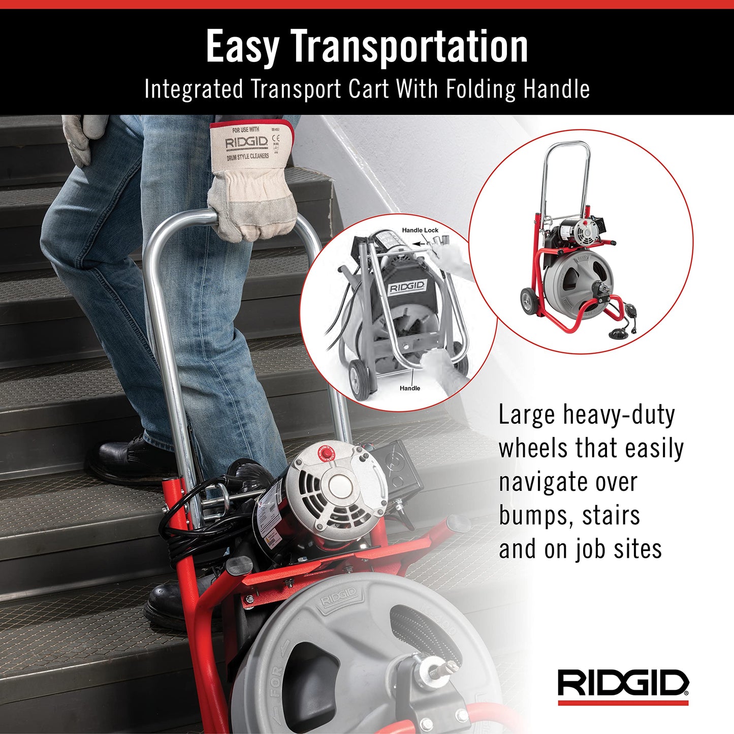 RIDGID 26998 K-400 Drain Cleaning 120-Volt Drum Machine Kit with C-45IW 1/2" x 75' Cable, White, Black, Red and RIDGID 63025 T-209 2" Spiral Cutter