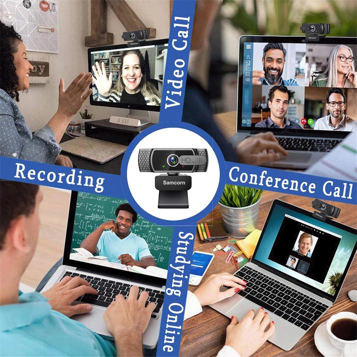 Samcorn Desktop,1080P 3D Webcam with Microphone for HD USB Webcam Live Streaming Laptop PC Computer Web Camera
