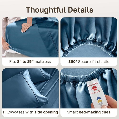 California Design Den Split King Sheet Set - 100% Cotton, 400 TC, Silky Sateen Weave, Deep Pockets - Peacock Blue