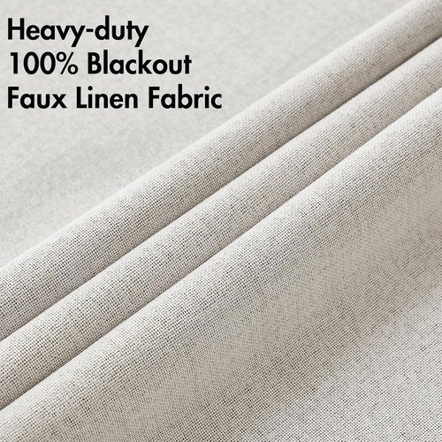 MIULEE 100% Blackout Linen Textured Curtains - Thermal Insulated Cream White Drapes | 52 x 84 Inch (2 Panels)