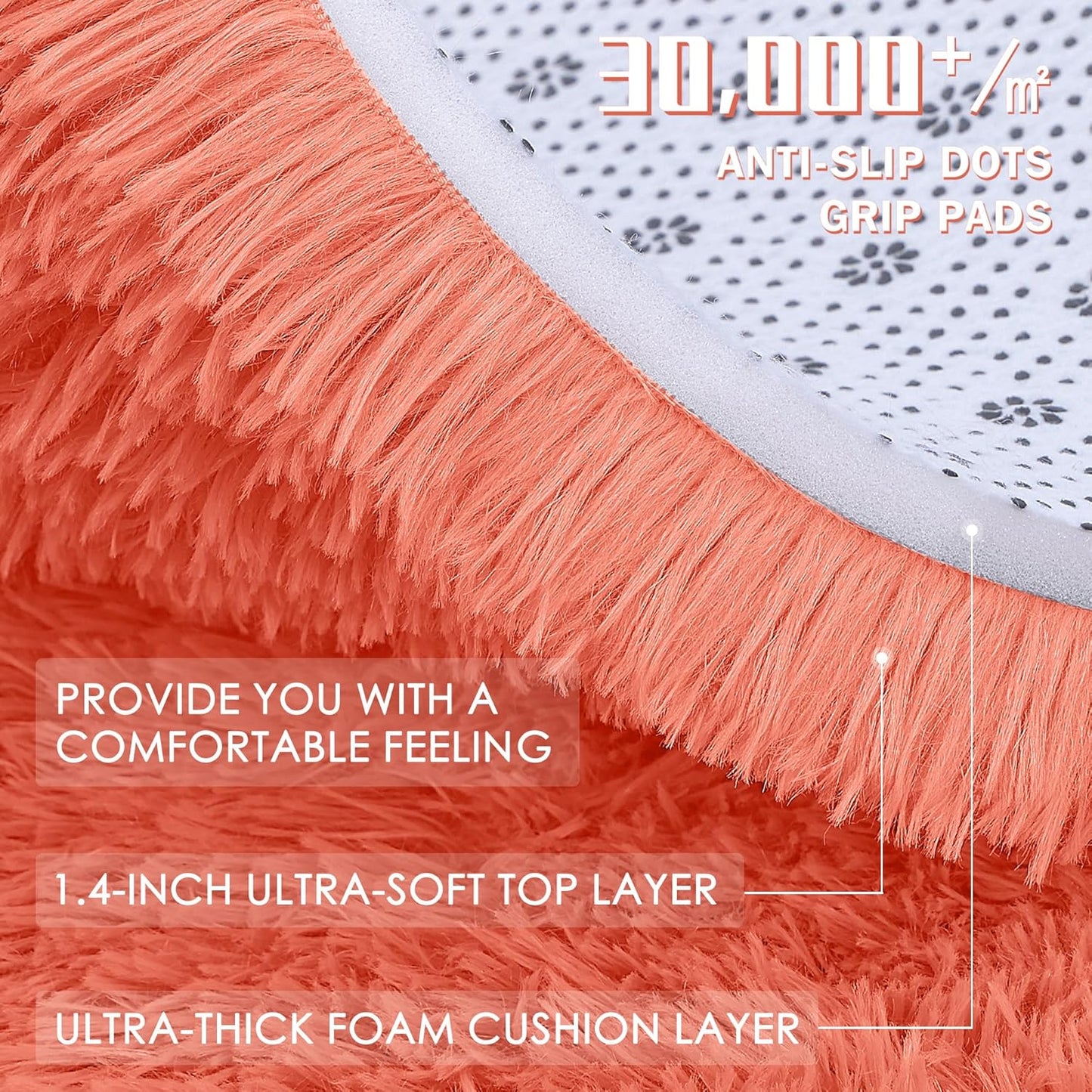 OLANLY 8x10 Large Area Rug - Soft Fluffy Shaggy Carpet for Living Room & Bedroom | Coral Red