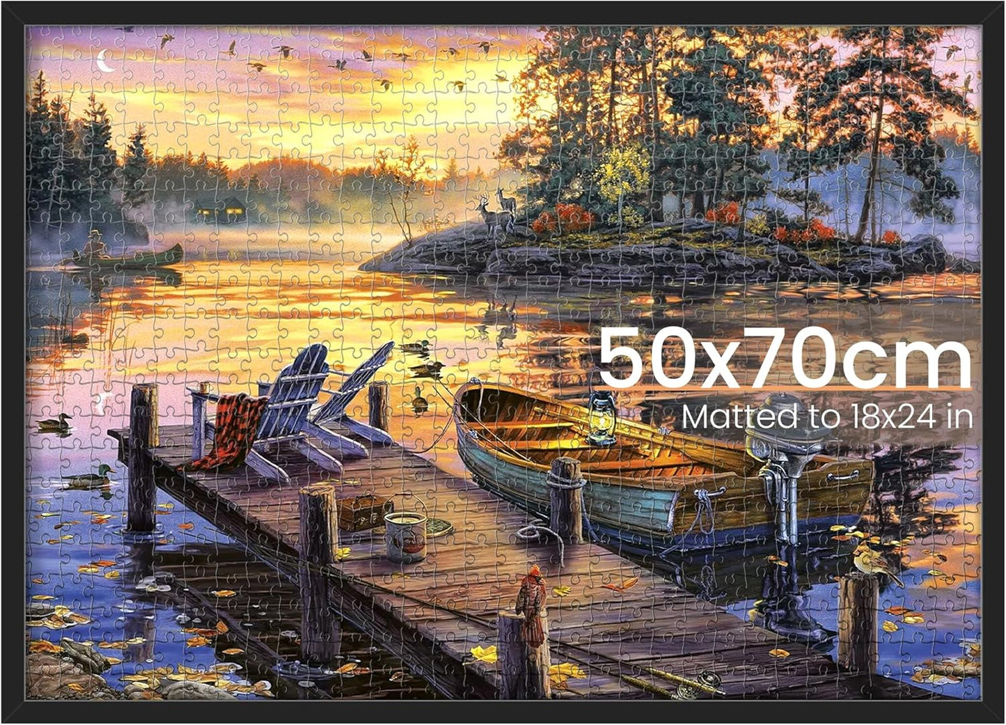 Upsimples Puzzle Frame - Display 18x24in with Mat or 50x70cm Without | Black, 1 Pack for 1000 Pieces