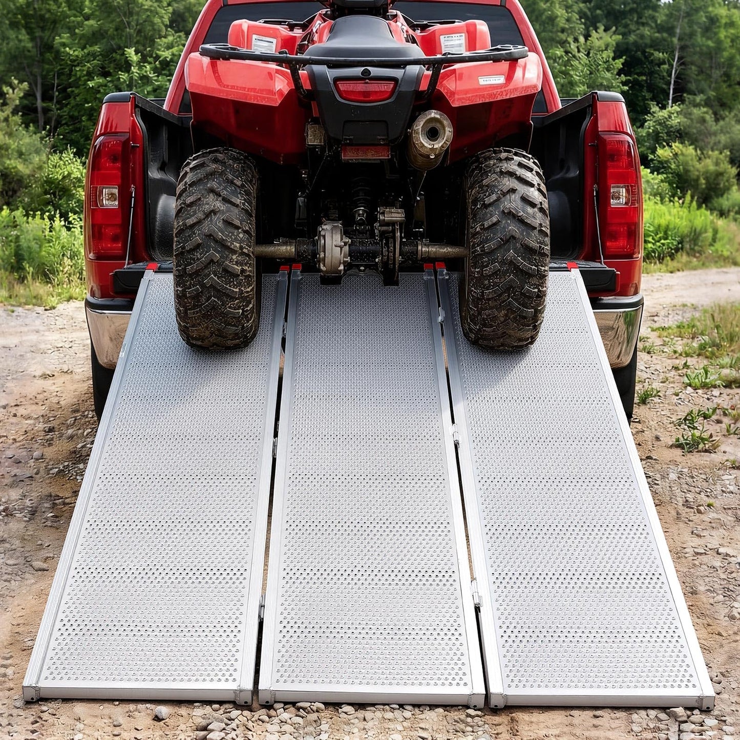 VEVOR Aluminum Trailer Ramps, 76 x 54 in Tri-Folding Truck Ramps with Straps & Non-Slip Rubber Fingers, 1500LBS Capacity ATV Loading Ramps for Pickup Trucks, Motorcycles, Lawn Mowers, Tractors, Carts