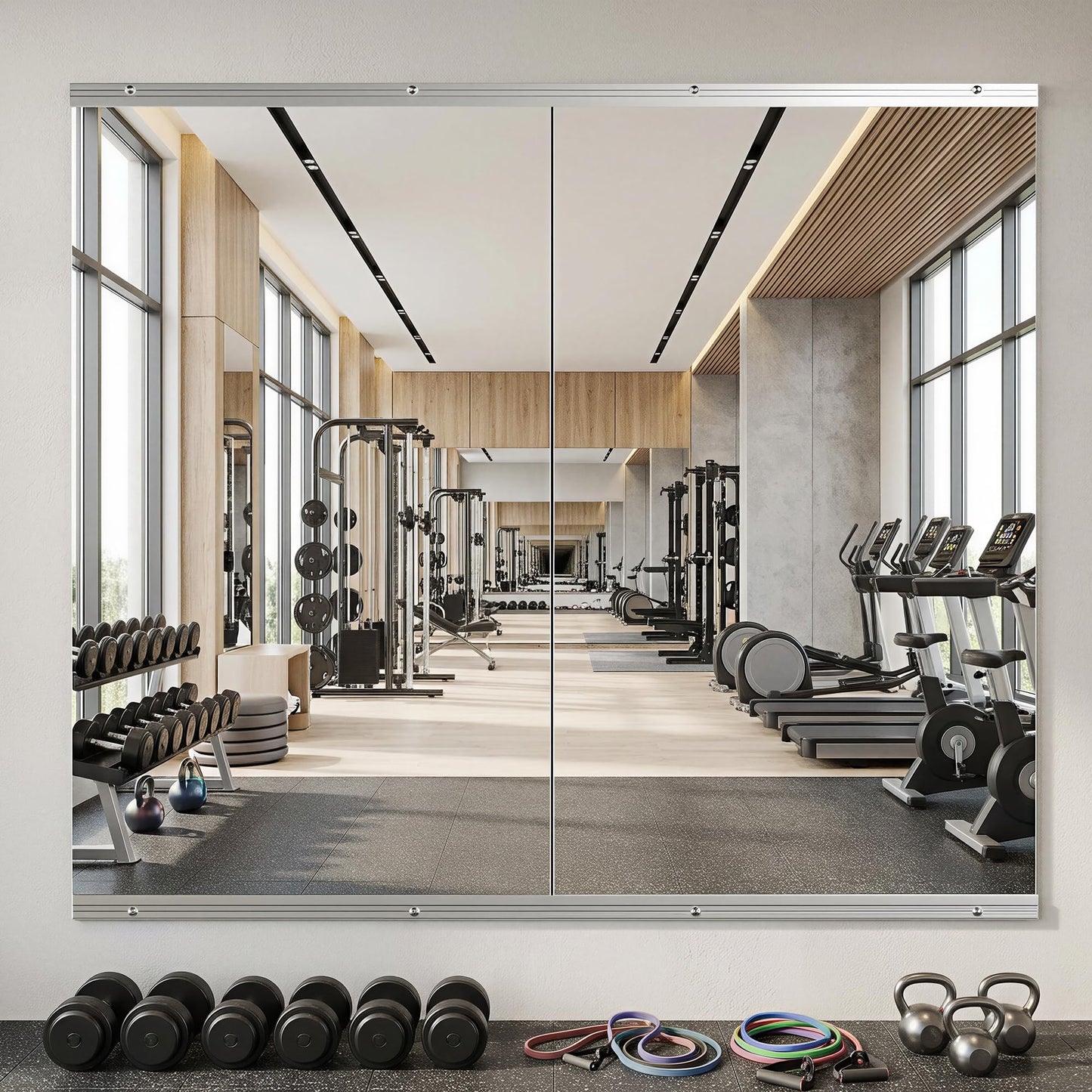 Novlux Home Gym Mirror, 58" x 30" - 2PCS, Large Full Length Mirror Wall Mounted for Yoga, Frameless Tempered Glass Wall for Home Gym, Dance Studio, Living Room, Bathroom