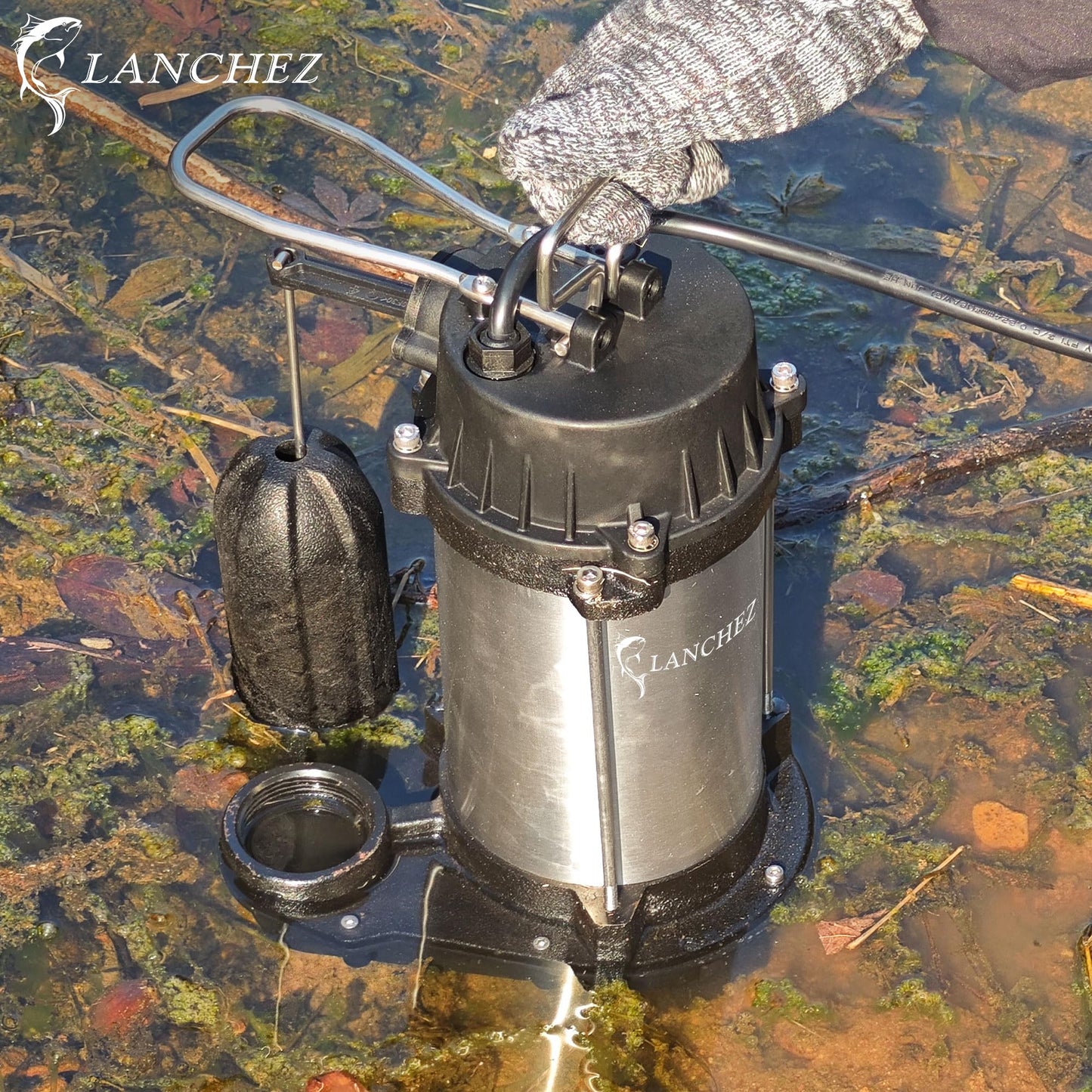 LANCHEZ 1/2 HP 5200 GPH Submersible Sump Pump Cast Iron and Stainless Steel with Integrated Vertical Float Switch, Sewage/Effluent Pump for Basement, Basin, Sewage System, 1-1/2" NPT Discharge