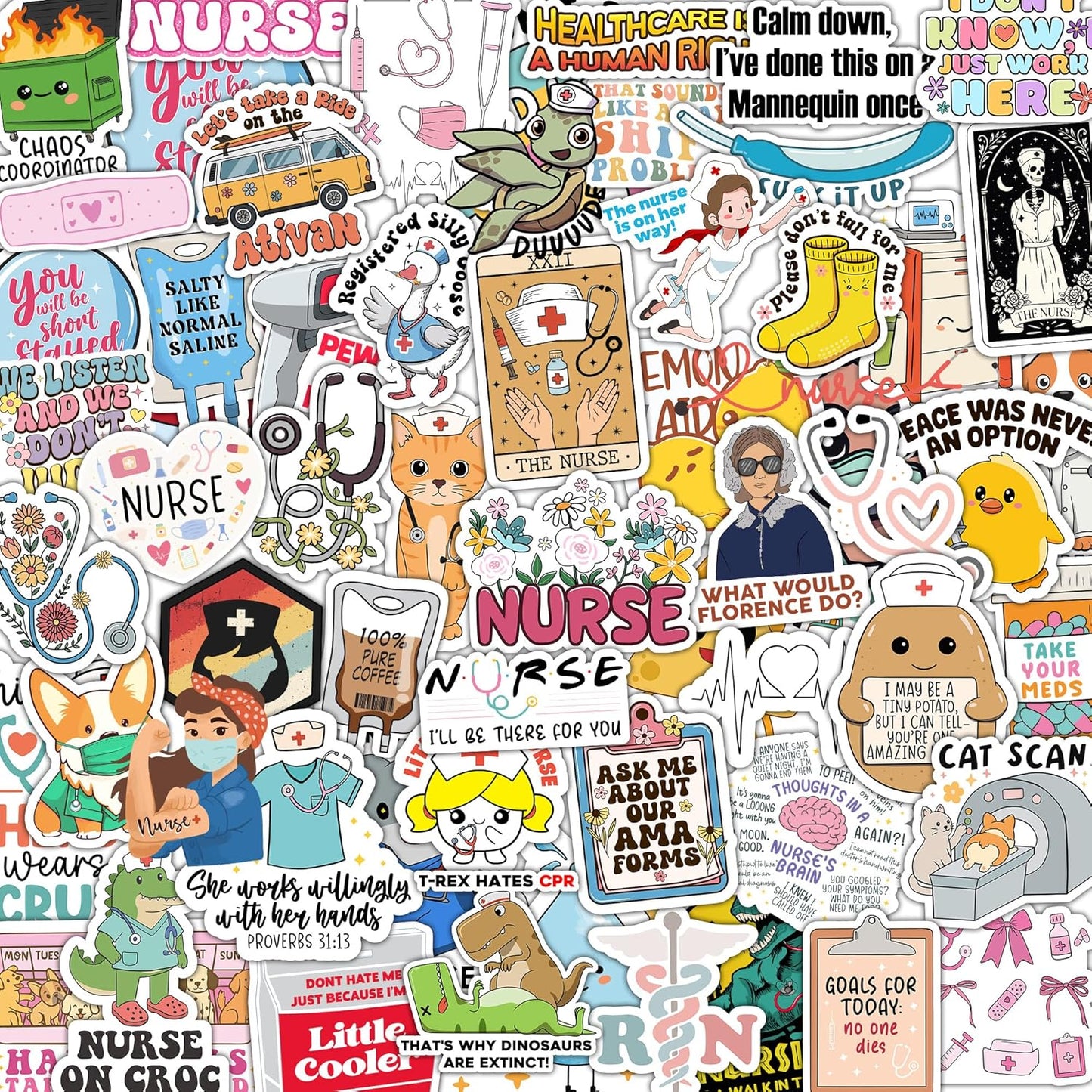120Pcs Pack, Funny Nurse Stickers, Nursing Gift by Puraesla, Hilarious Sticker Medical Decals for Computer, Cups