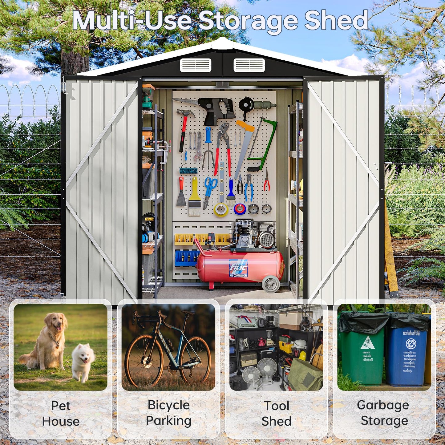 Breezestival 6x4FT Outdoor Storage Shed, Metal Garden Tool Shed with Sloping Roof & Lockable Door for Patio Lawn Backyard (Black, 6x4FT)