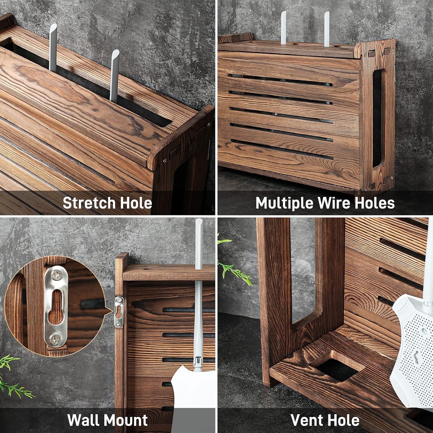 14.9 9.8 5.4 Wooden Router Shelf Wall Mount WiFi Router Storage Box Modem Cable Router Cover Organized Power Strip